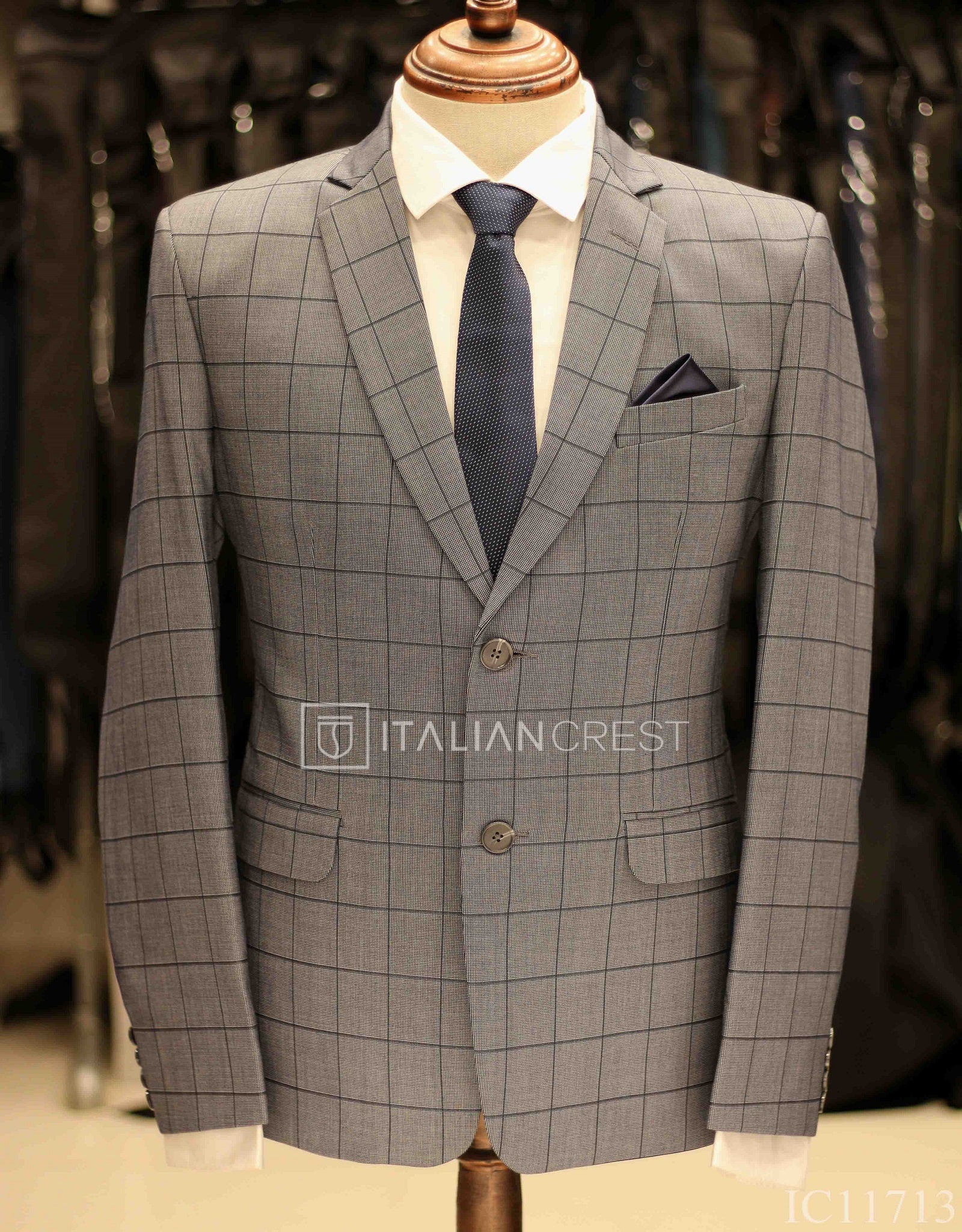 Grey Checked Single Breasted Suit - Image 2