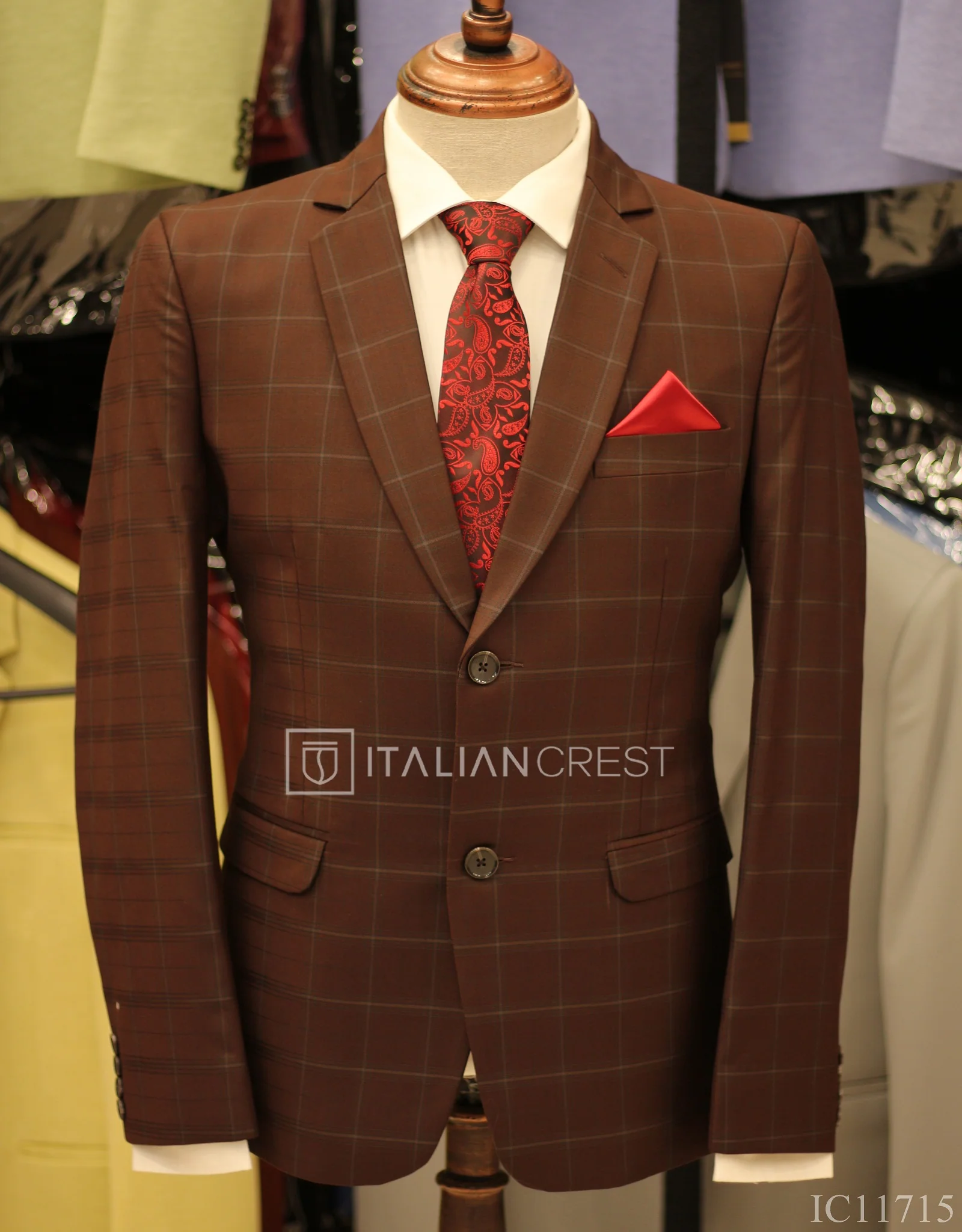 Dark Brown Checked Single Breasted Suit - Image 2