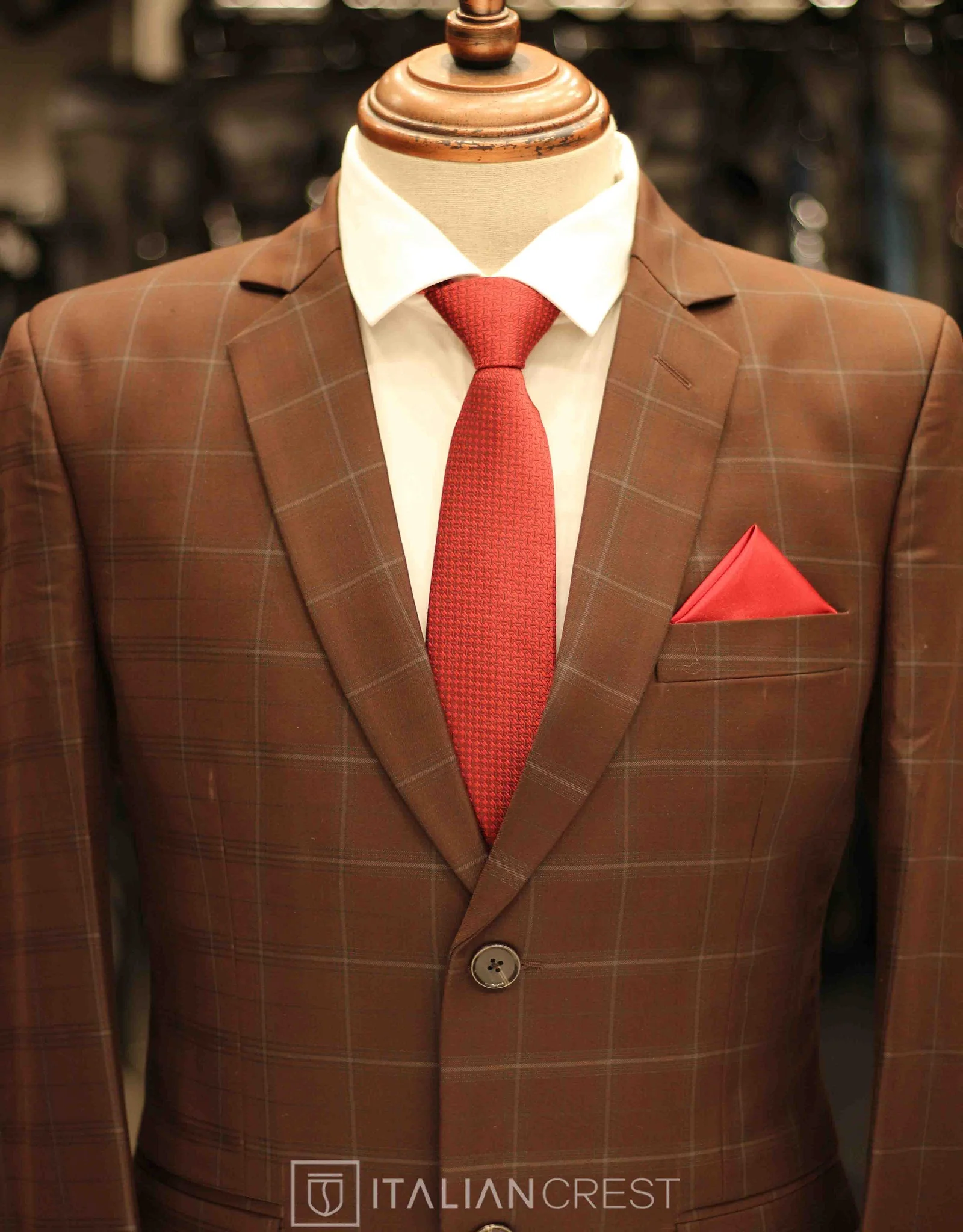 Dark Brown Checked Single Breasted Suit - Image 3