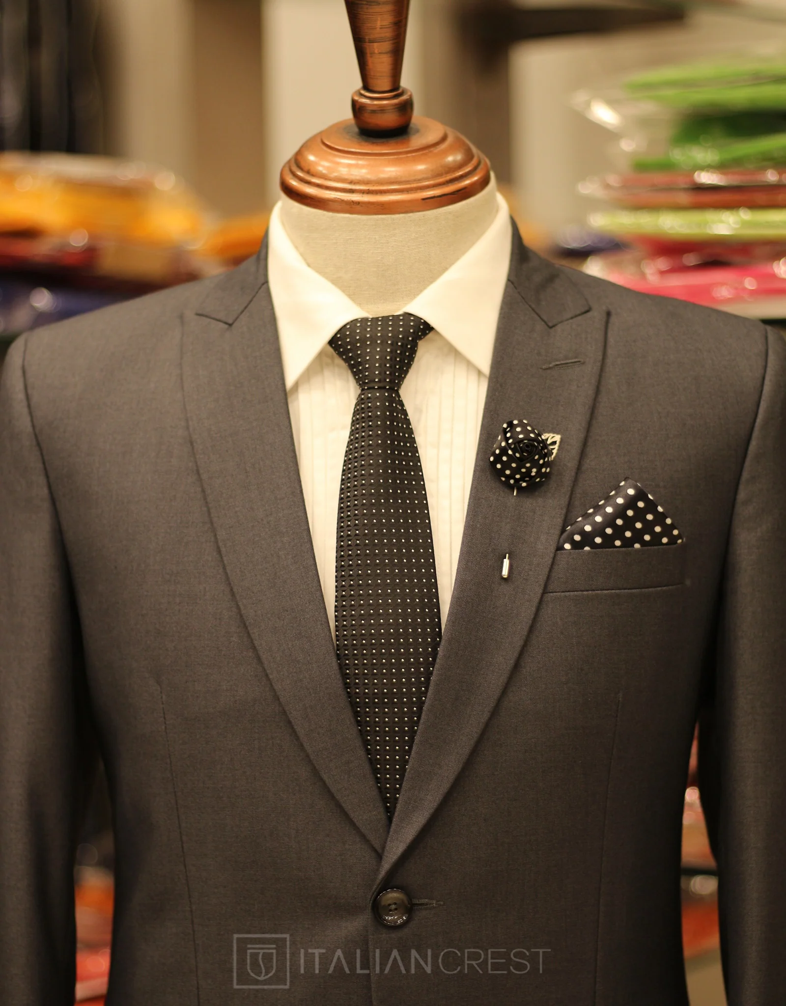 Grey Wool Feel Peak Lapel Suit - Image 3