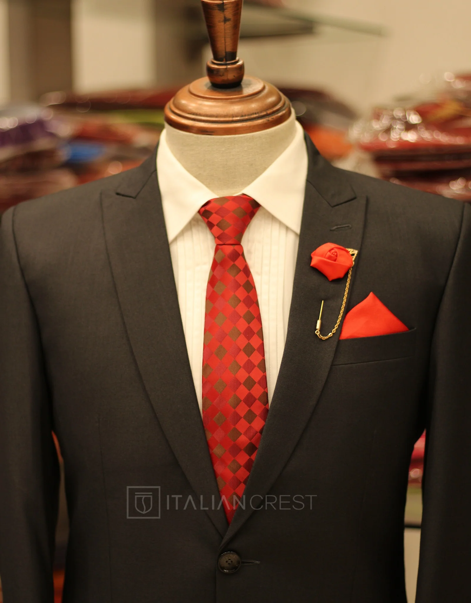 Dark Grey Wool Feel Peak Lapel Suit - Image 3