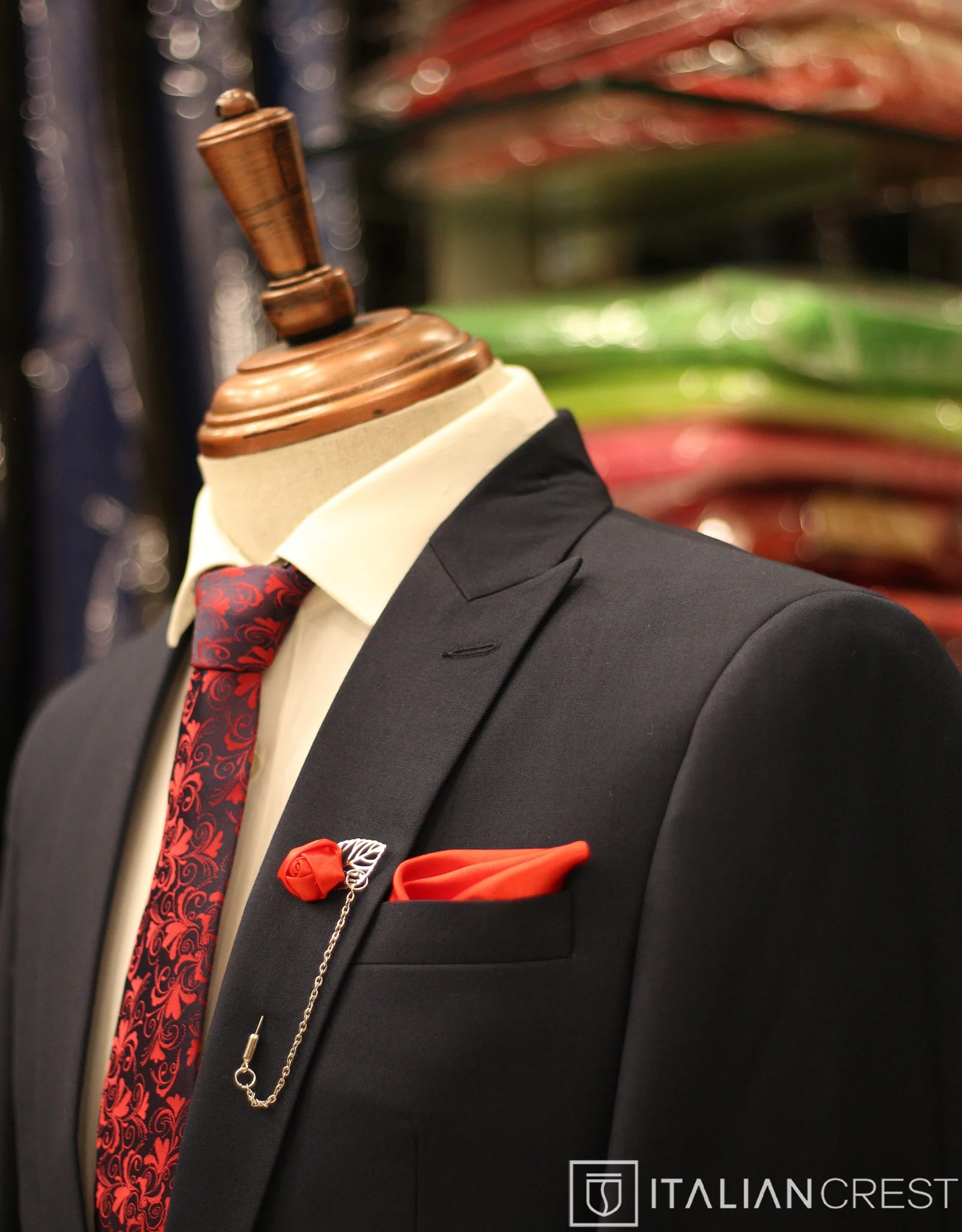 Navy Blue Wool Feel Peak Lapel Suit
