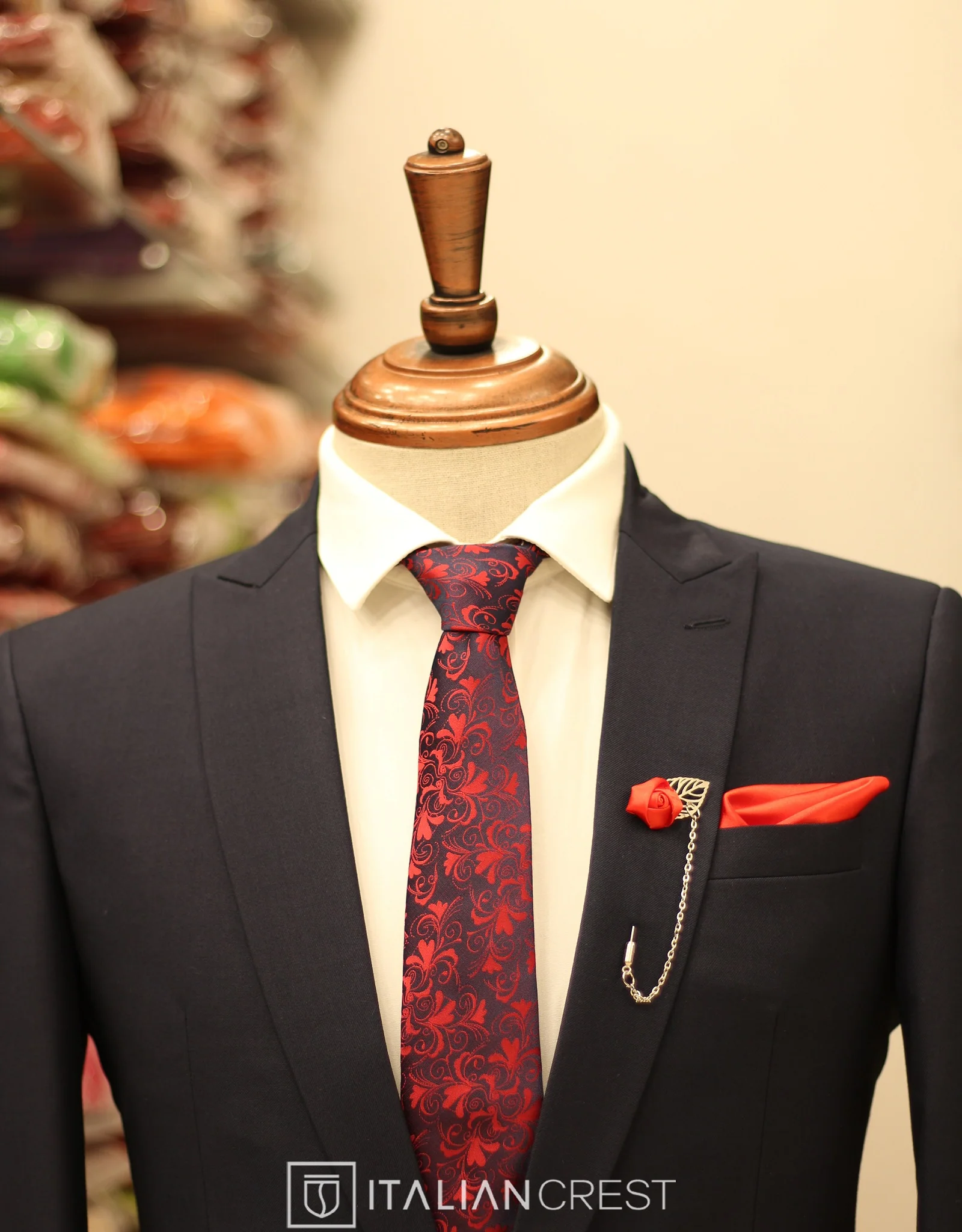 Navy Blue Wool Feel Peak Lapel Suit - Image 3