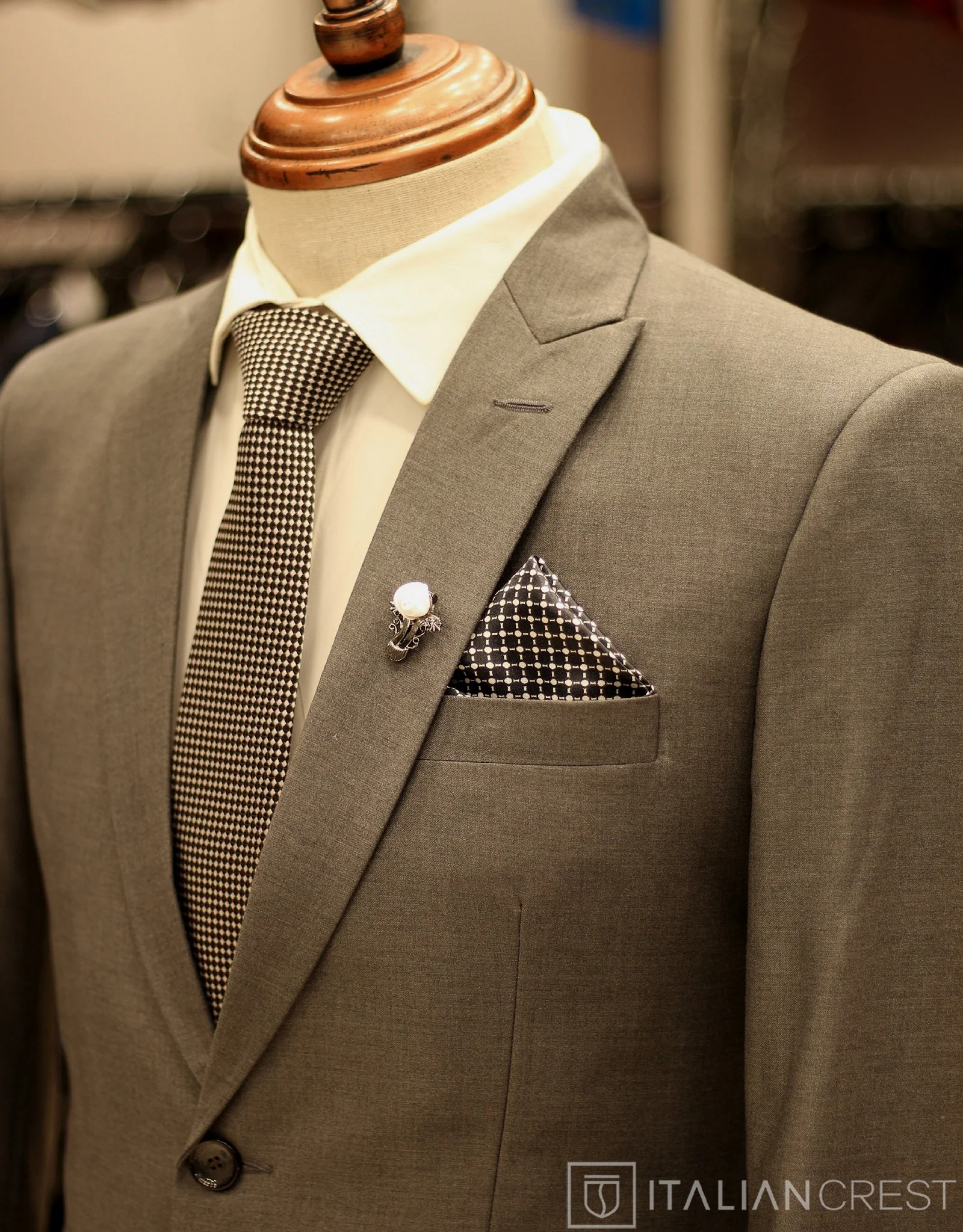 Grey Wool Feel Peak Lapel Suit