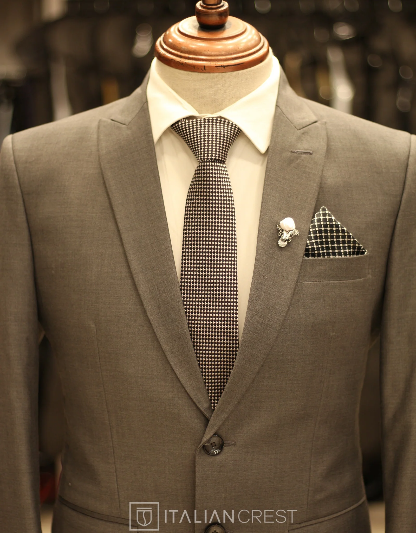 Grey Wool Feel Peak Lapel Suit - Image 5
