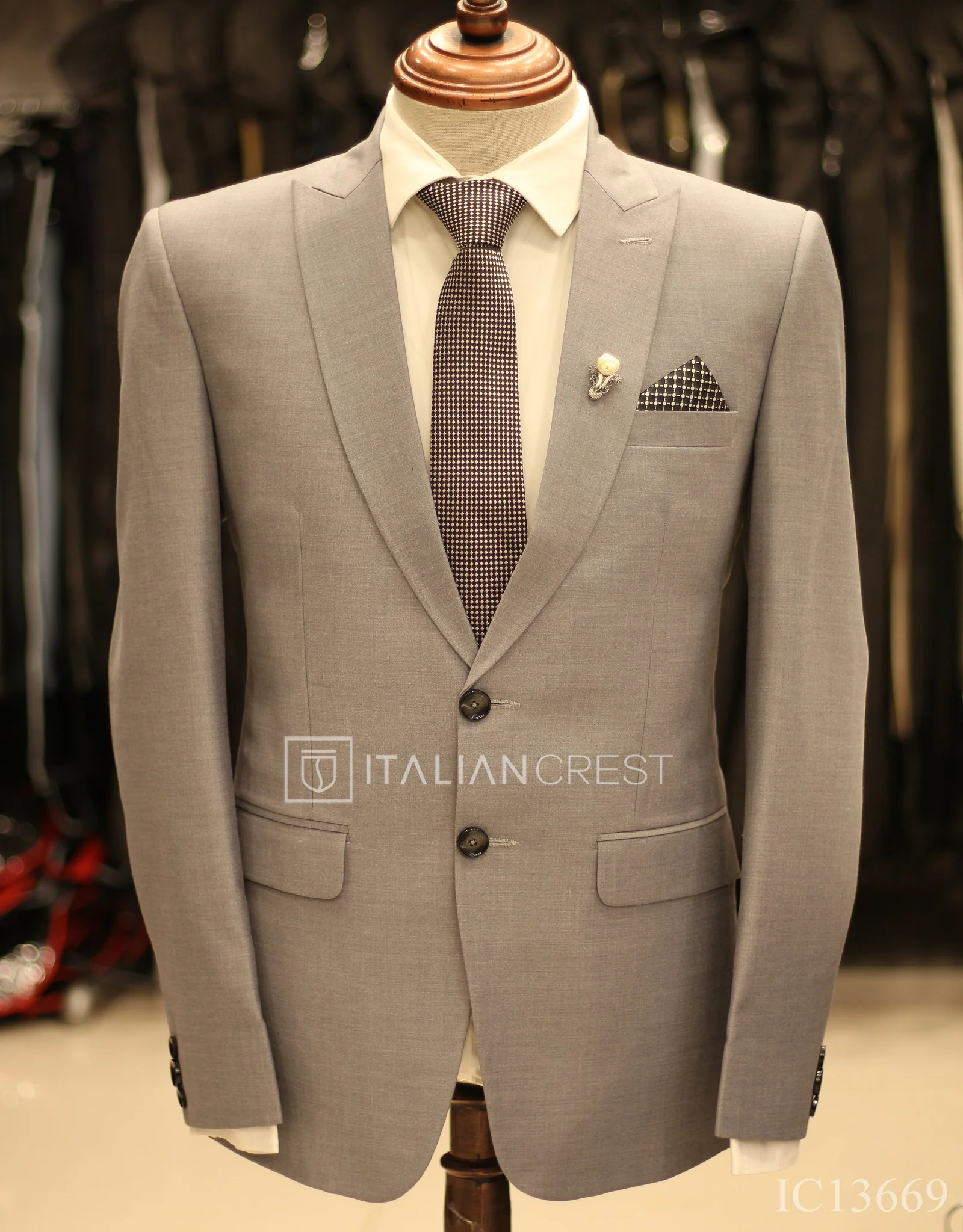 Light Grey Wool Feel Peak Lapel Suit - Image 2