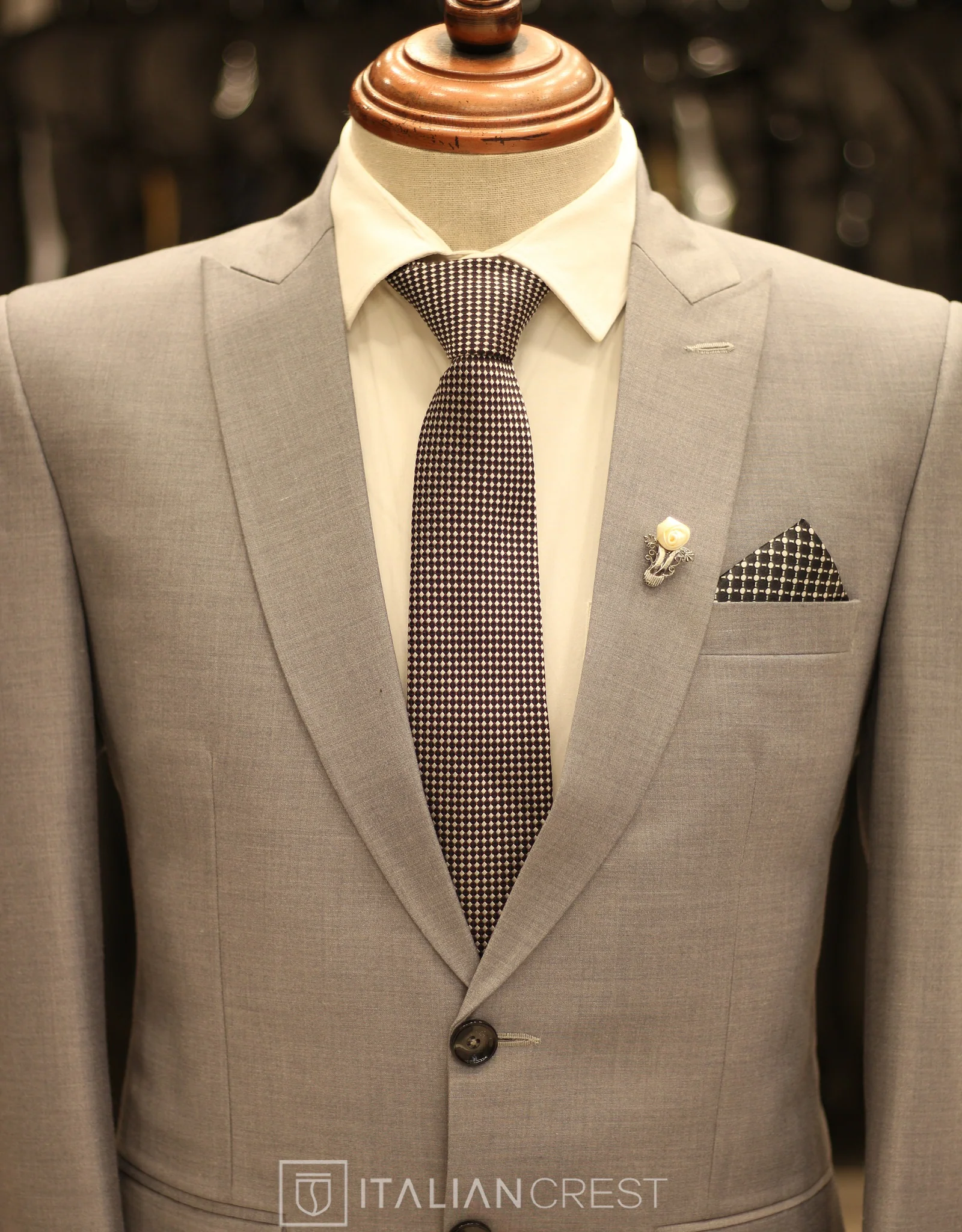 Light Grey Wool Feel Peak Lapel Suit - Image 3
