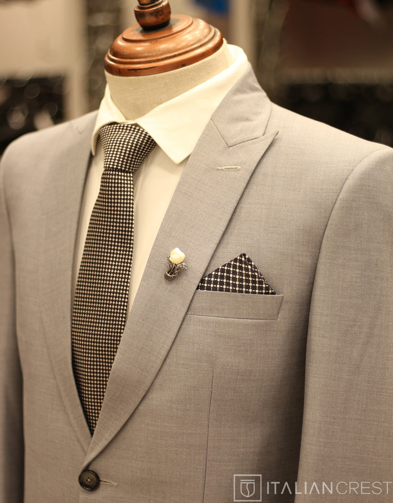 Light Grey Wool Feel Peak Lapel Suit