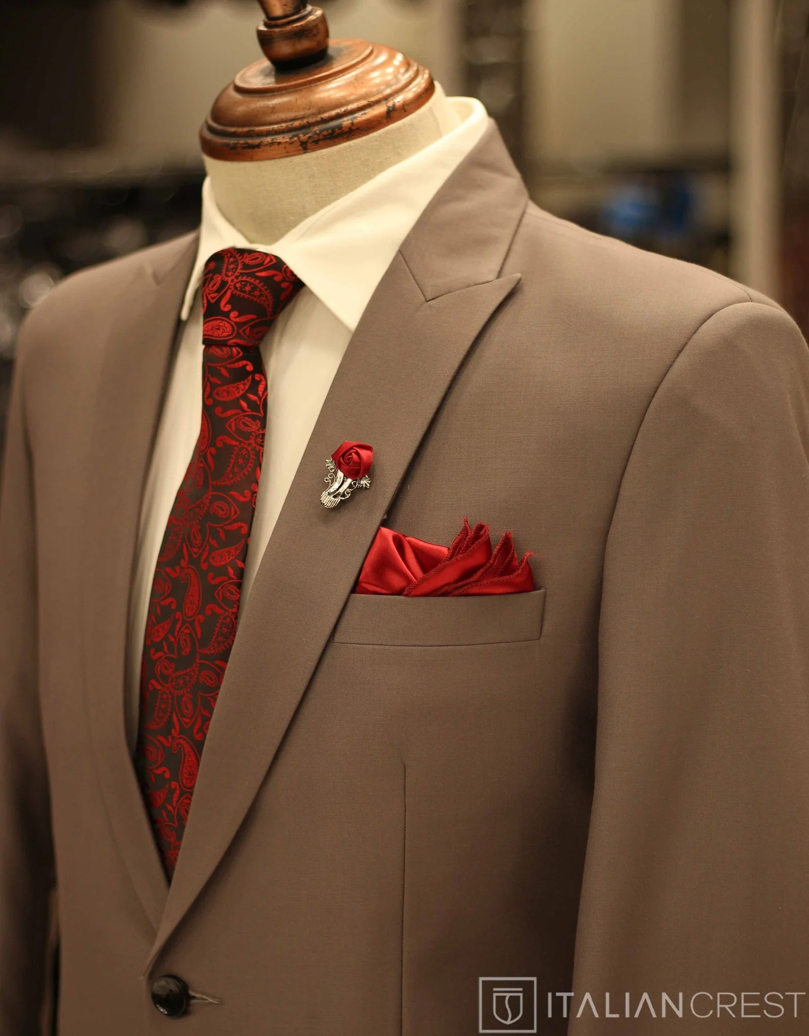 Grey Wool Feel Peak Lapel Suit