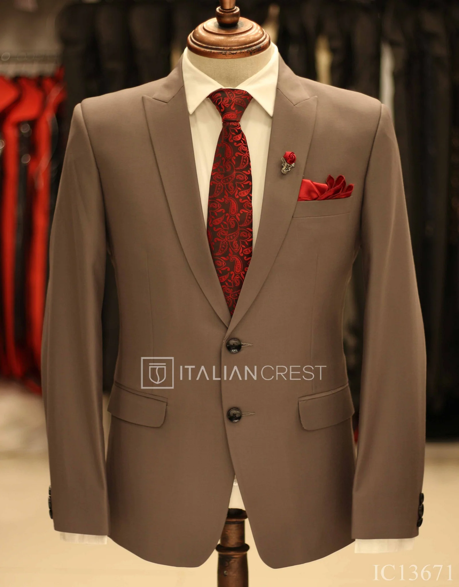 Grey Wool Feel Peak Lapel Suit - Image 2