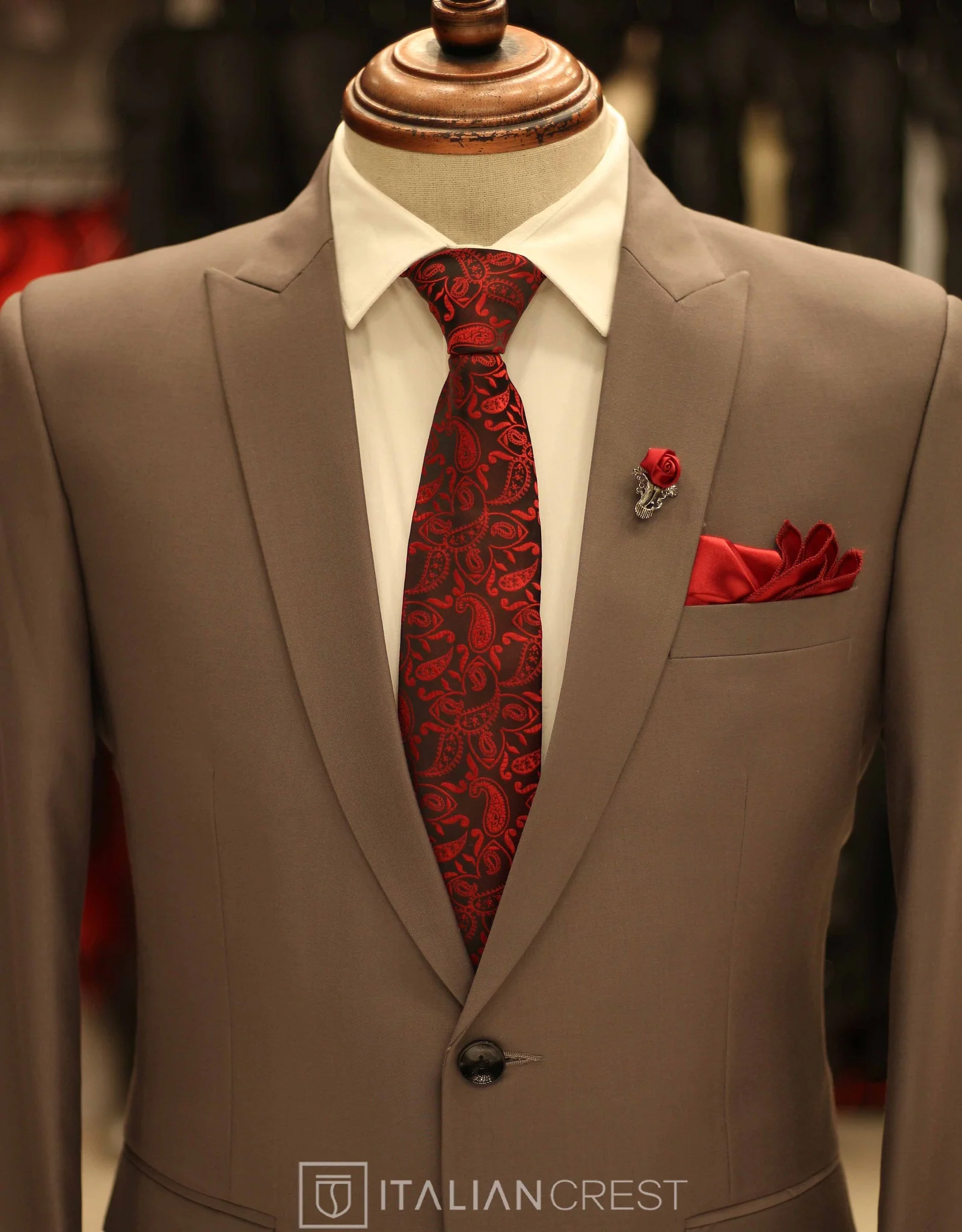 Grey Wool Feel Peak Lapel Suit - Image 3