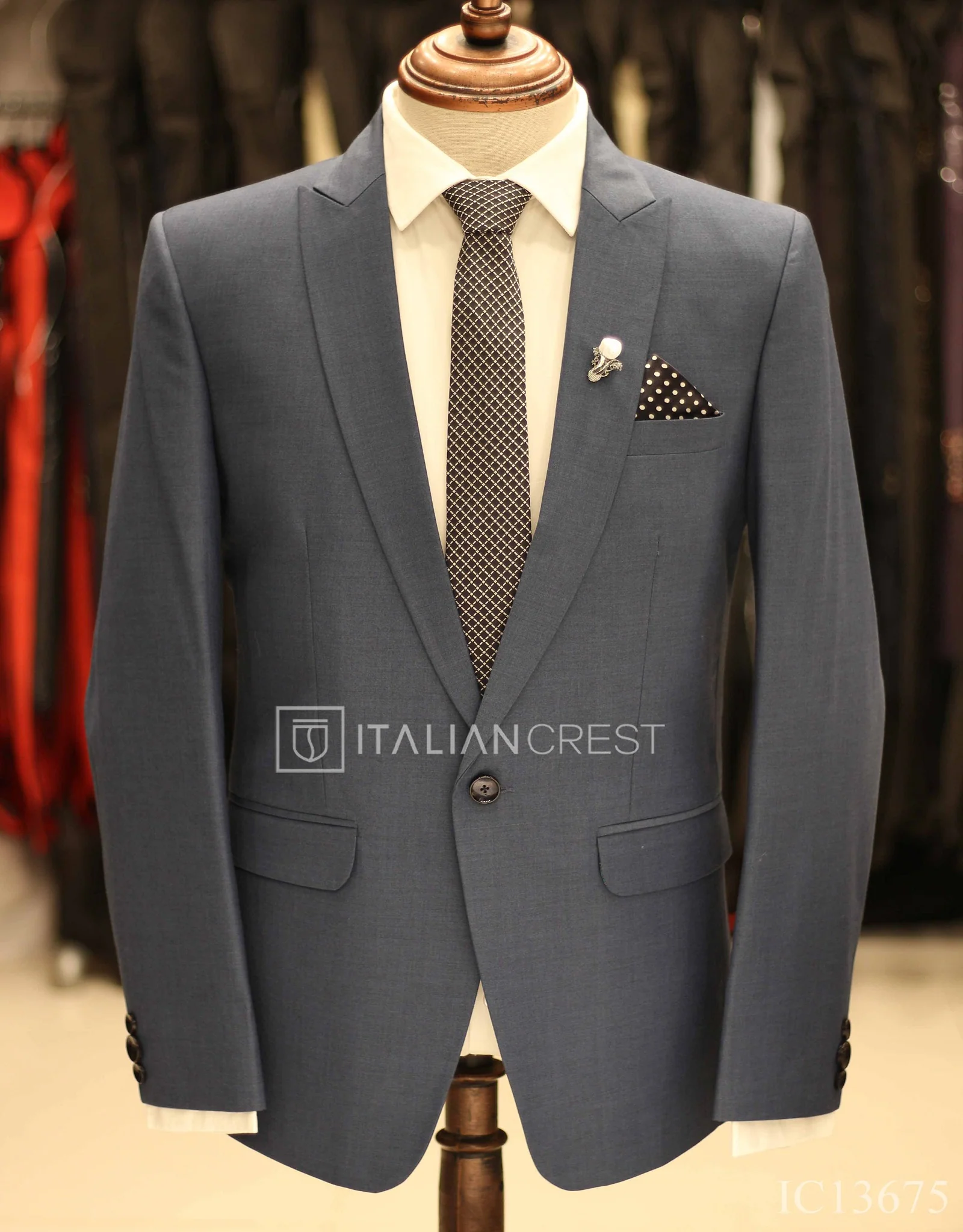Blue Wool Feel Peak Lapel Suit - Image 2