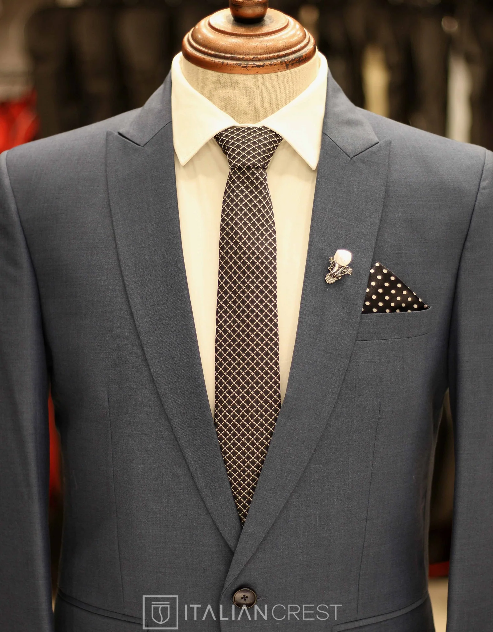 Blue Wool Feel Peak Lapel Suit - Image 3