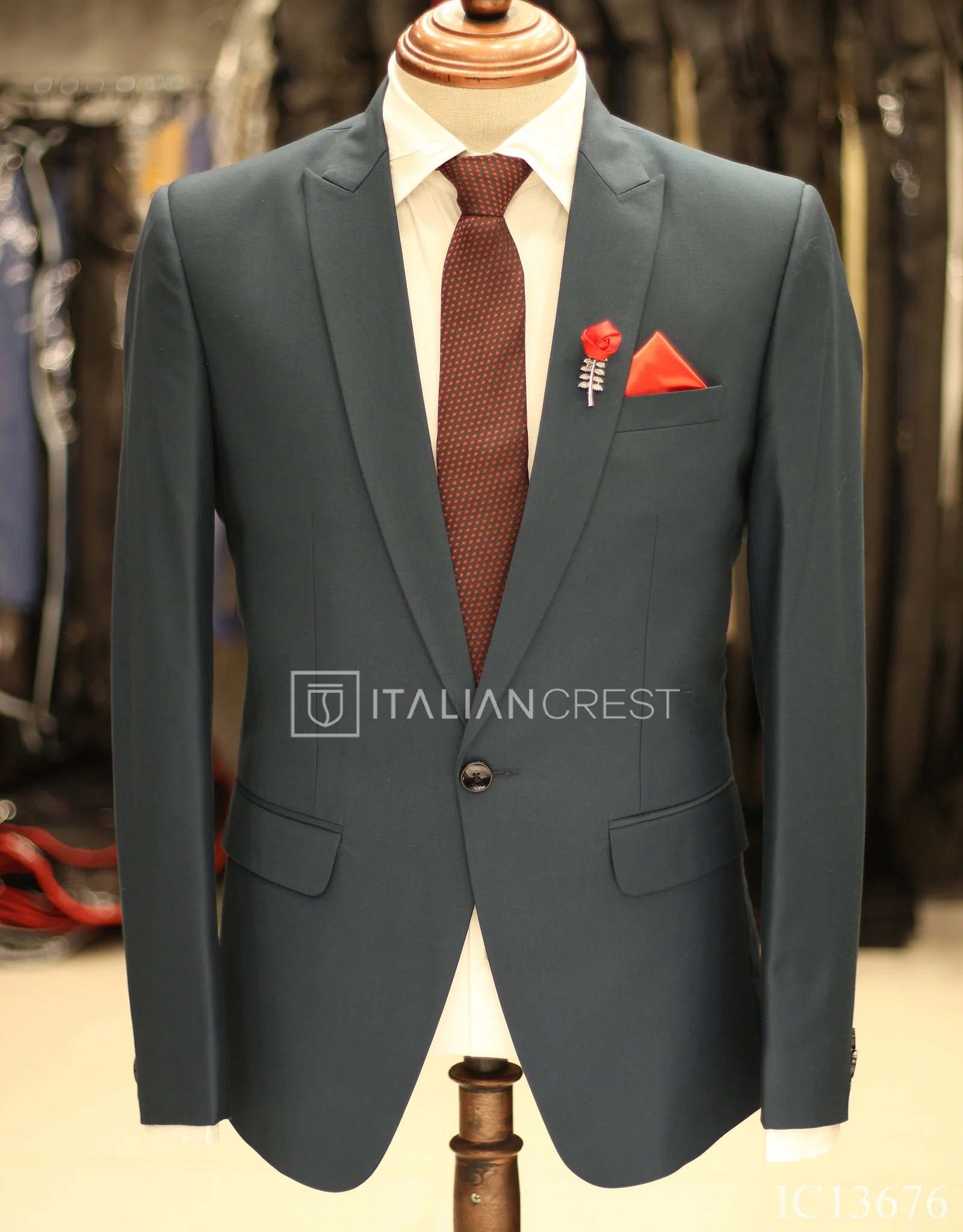 Blue Wool Feel Peak Lapel Suit - Image 2