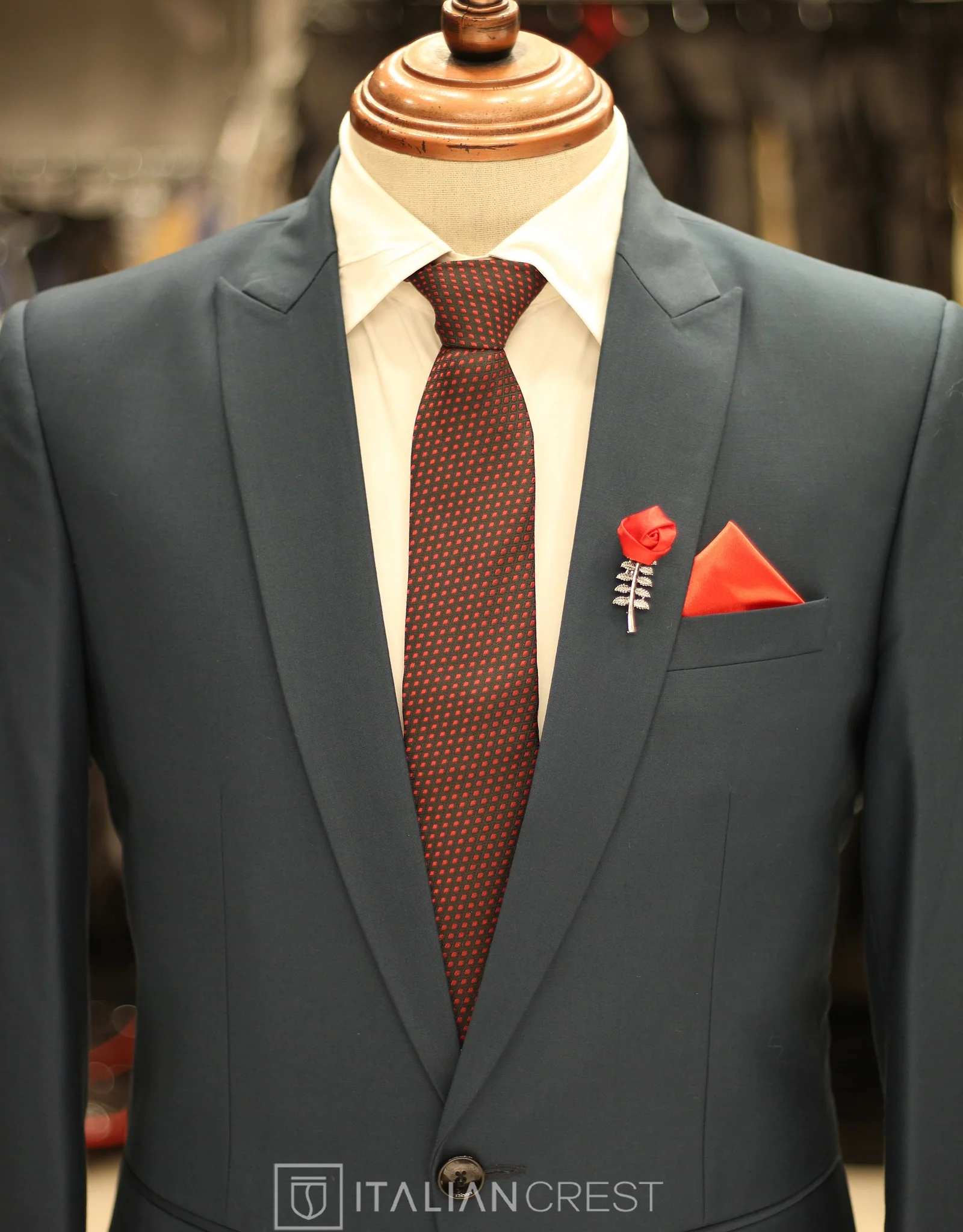 Blue Wool Feel Peak Lapel Suit - Image 3