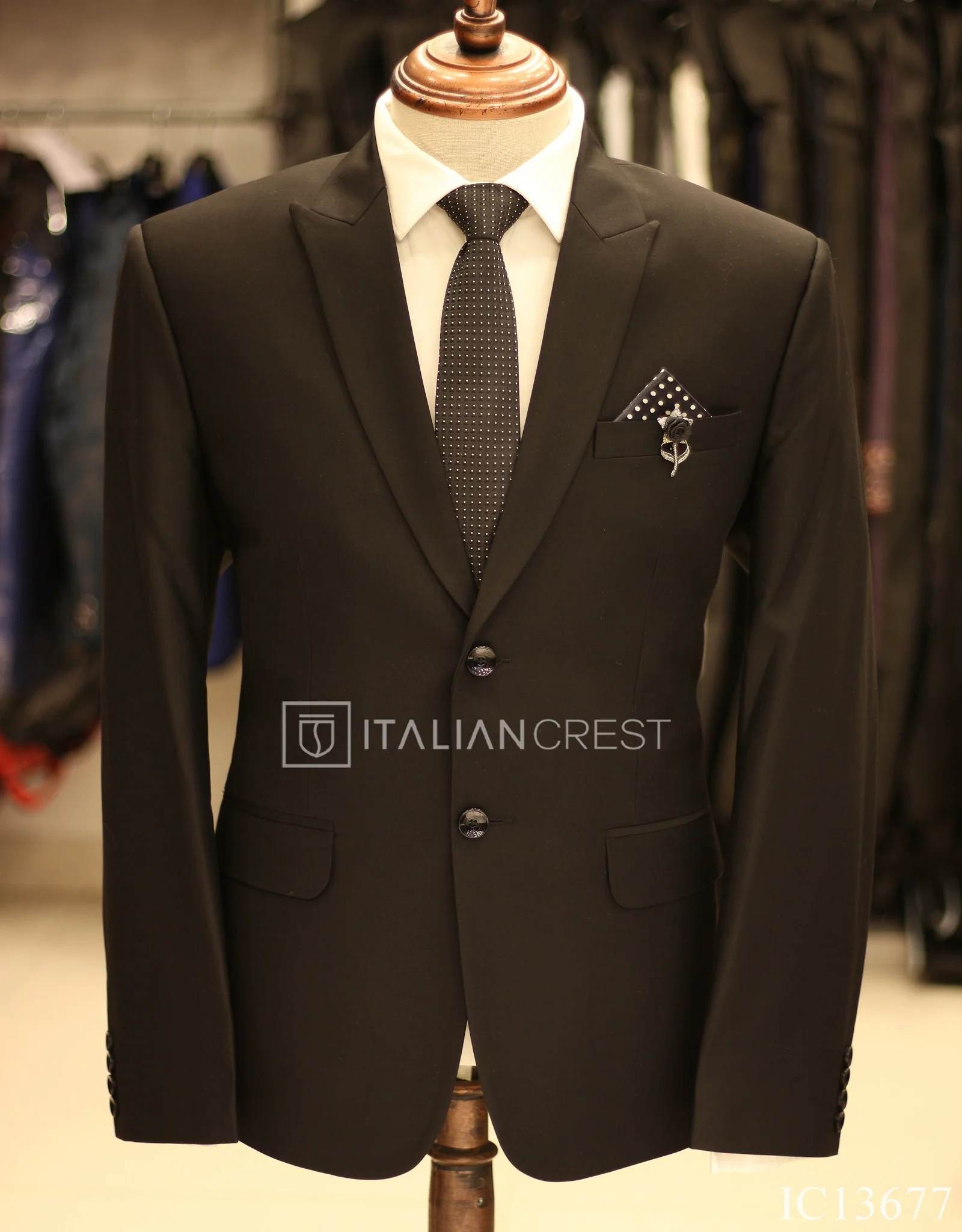 Black Wool Feel Peak Lapel Suit - Image 2
