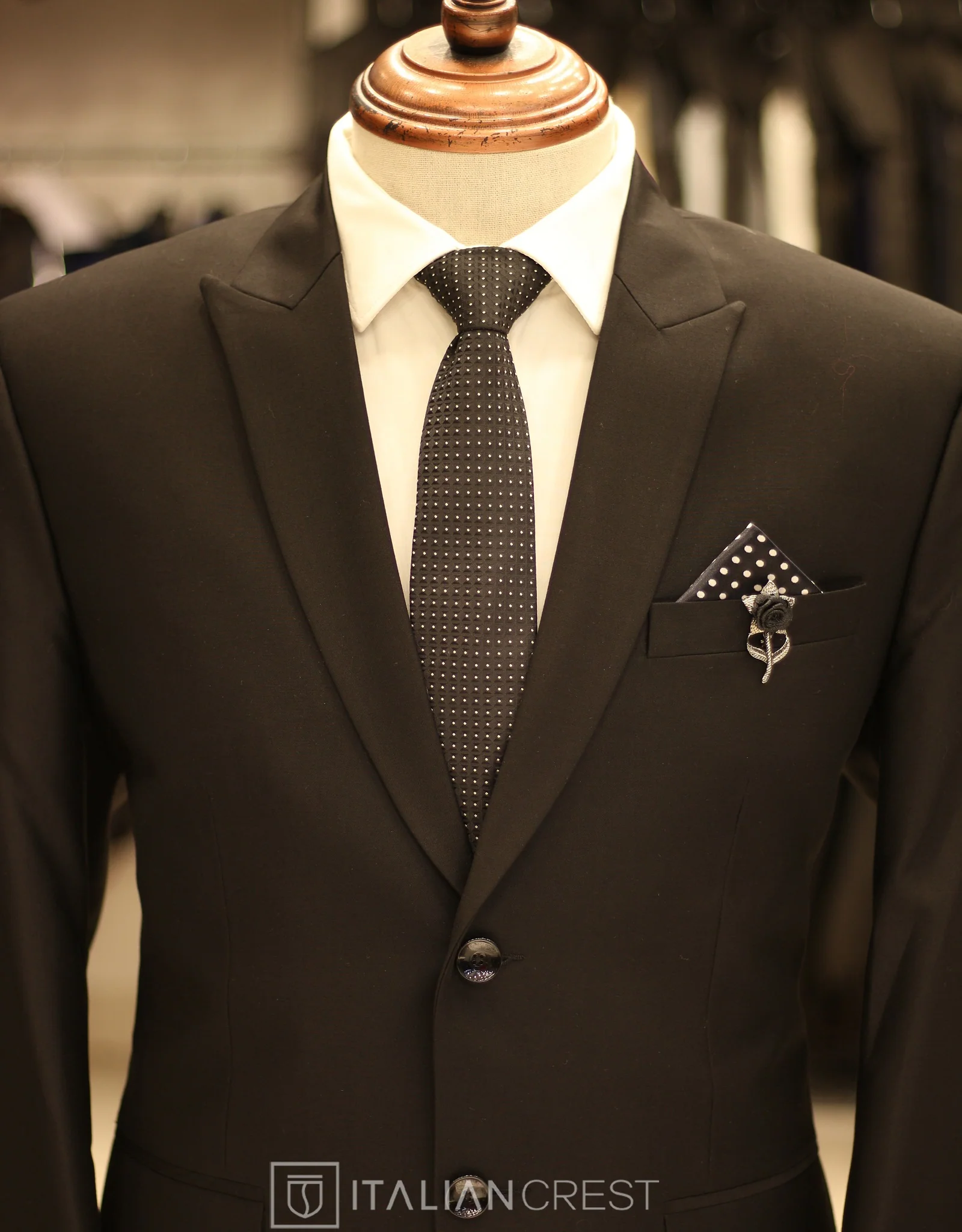 Black Wool Feel Peak Lapel Suit - Image 3
