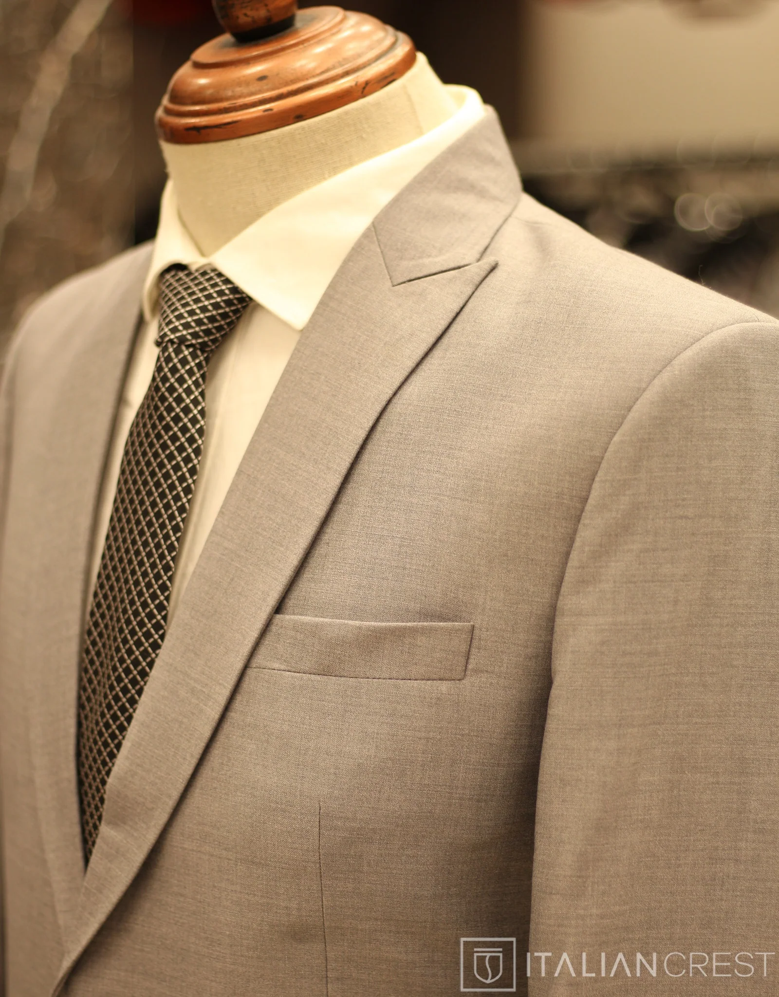 Light Grey Wool Feel Peak Lapel Suit