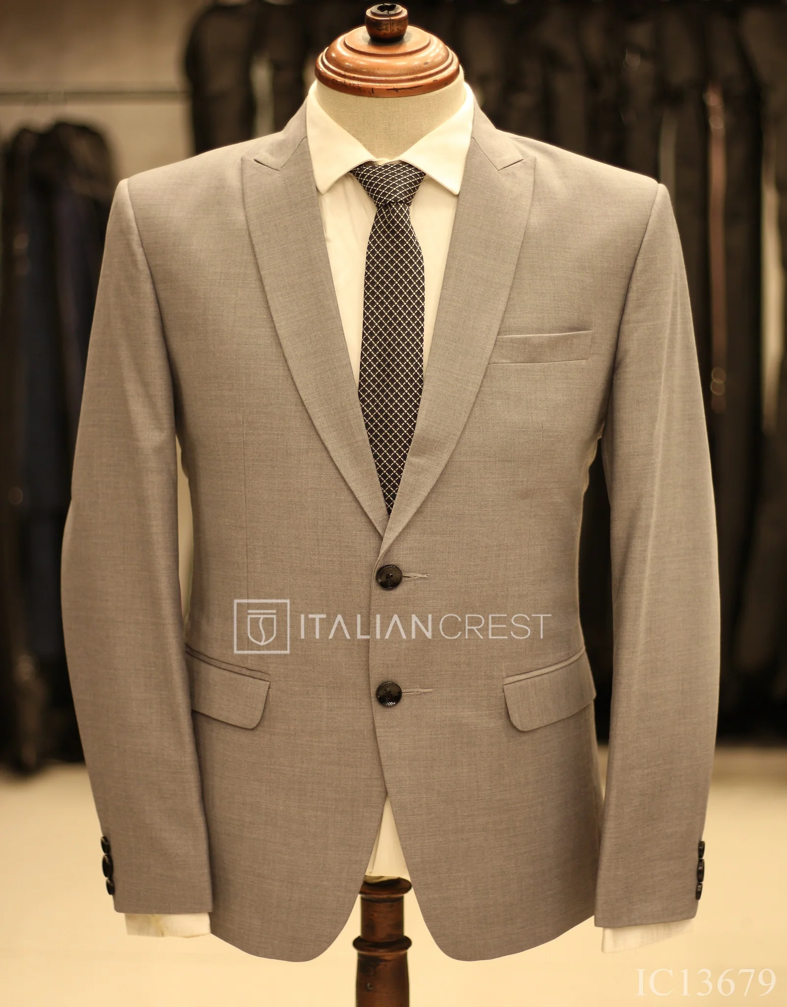 Light Grey Wool Feel Peak Lapel Suit - Image 2