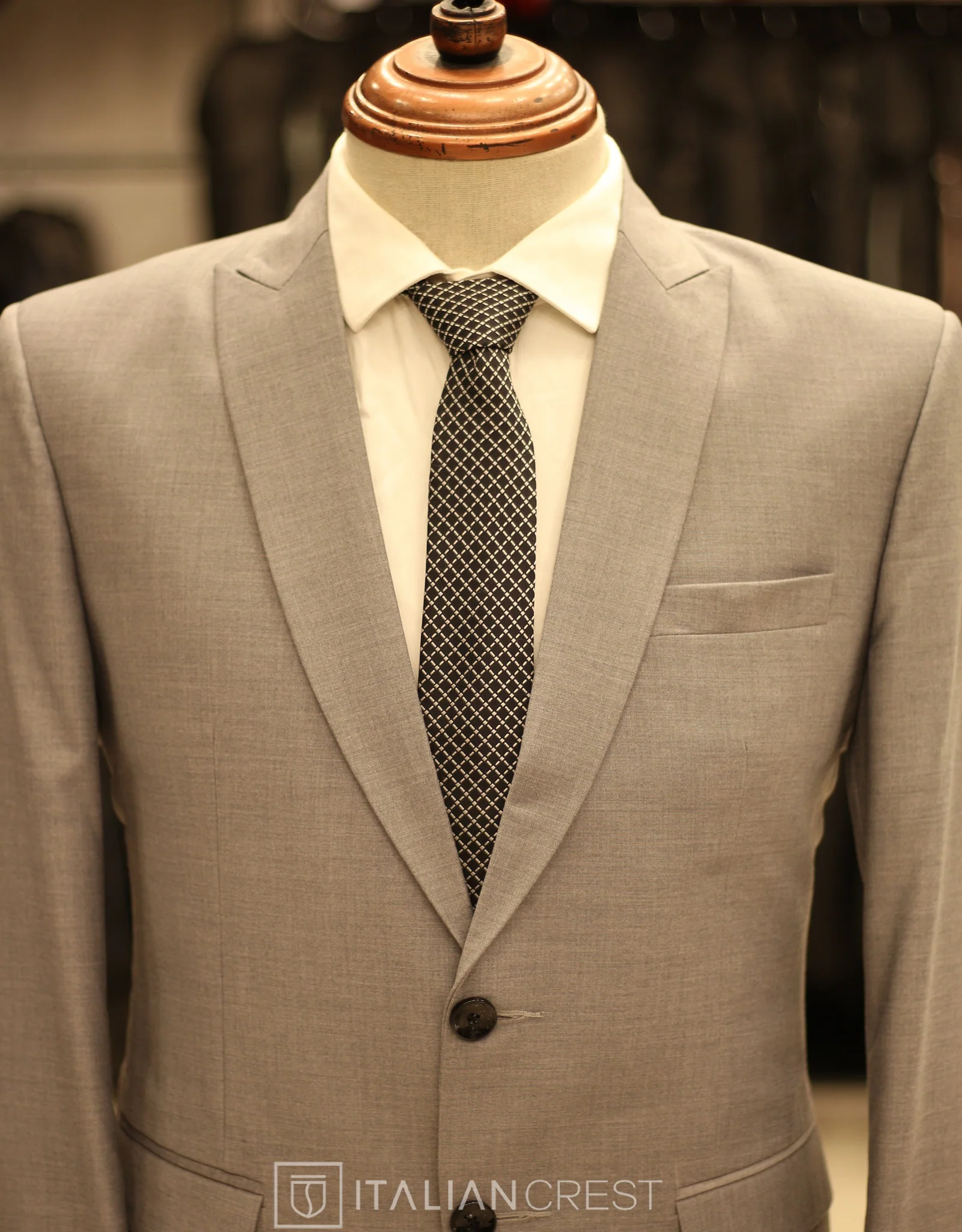 Light Grey Wool Feel Peak Lapel Suit - Image 3
