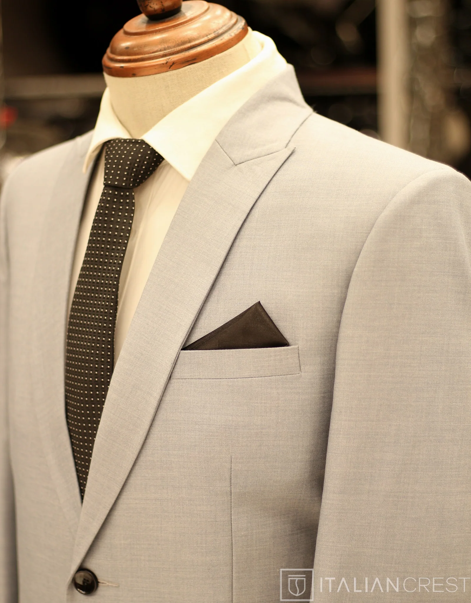 Light Blue Wool Feel Peak Lapel Suit
