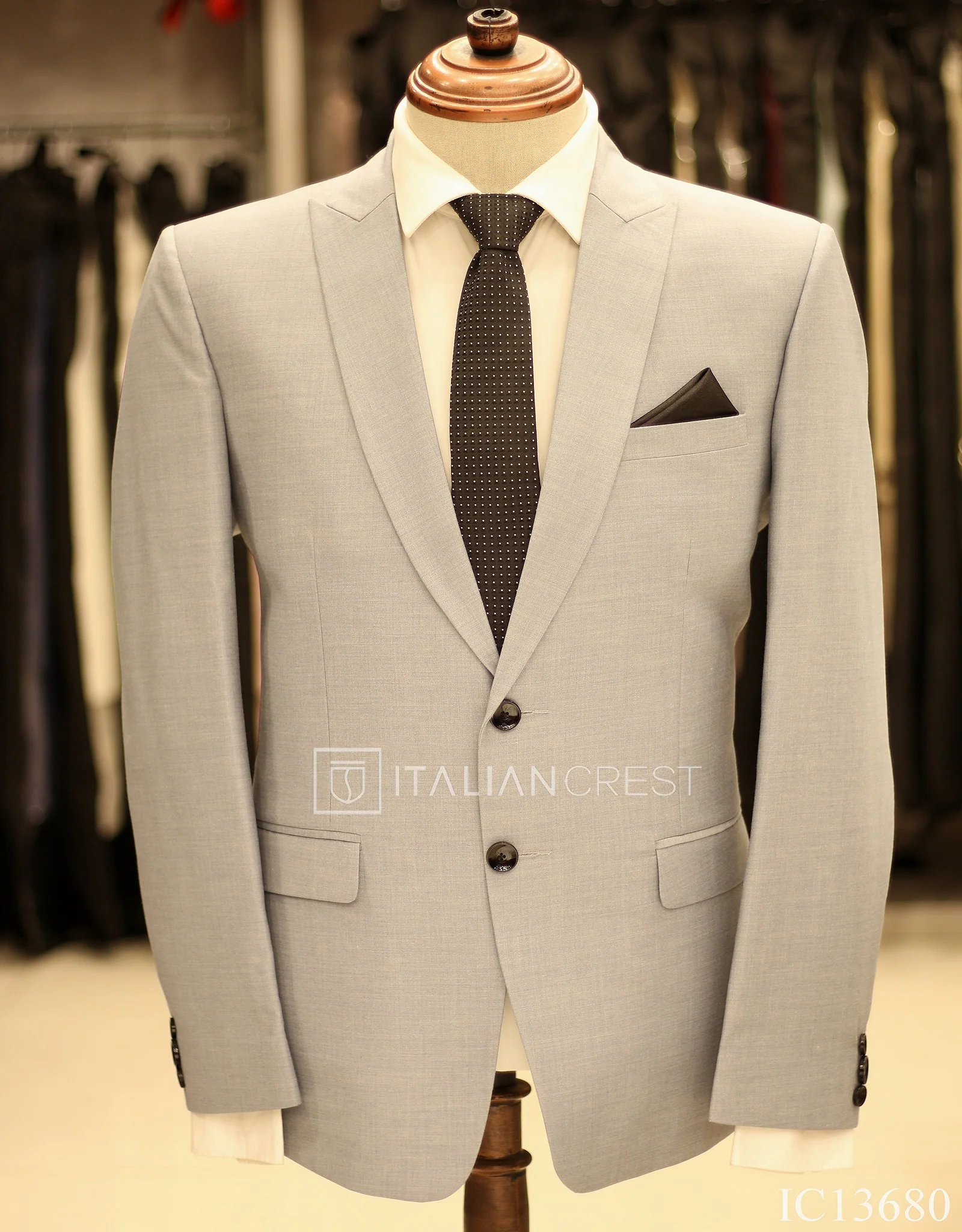 Light Blue Wool Feel Peak Lapel Suit - Image 2