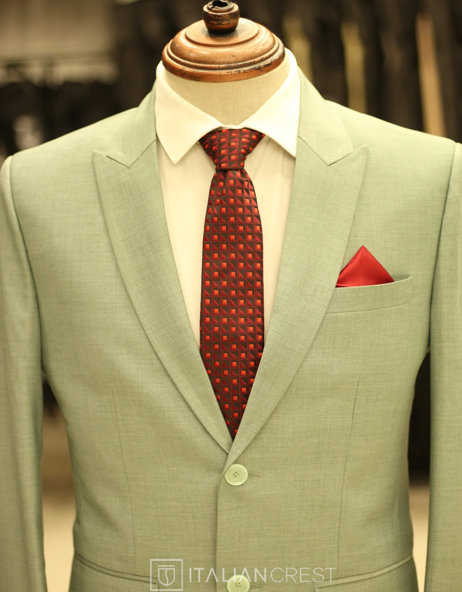 Light Green Wool Feel Peak Lapel Suit - Image 3