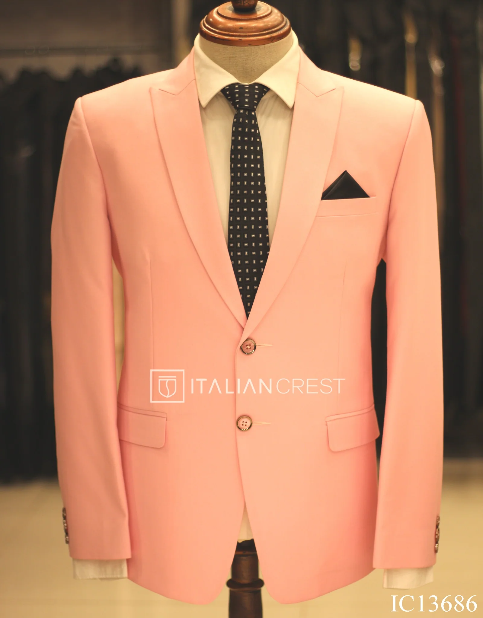 Pink Wool Feel Peak Lapel Suit - Image 2