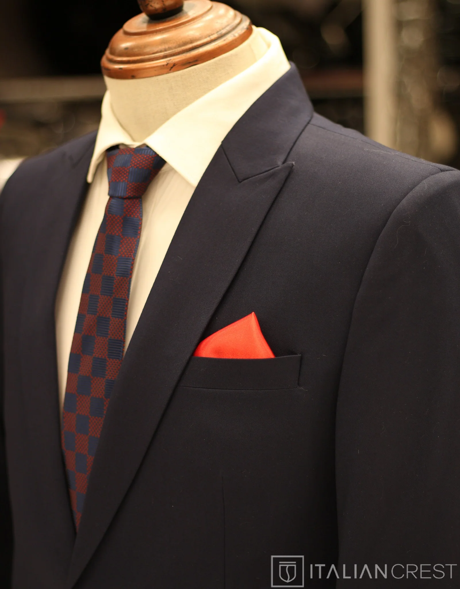 Navy Blue Wool Feel Peak Lapel Suit