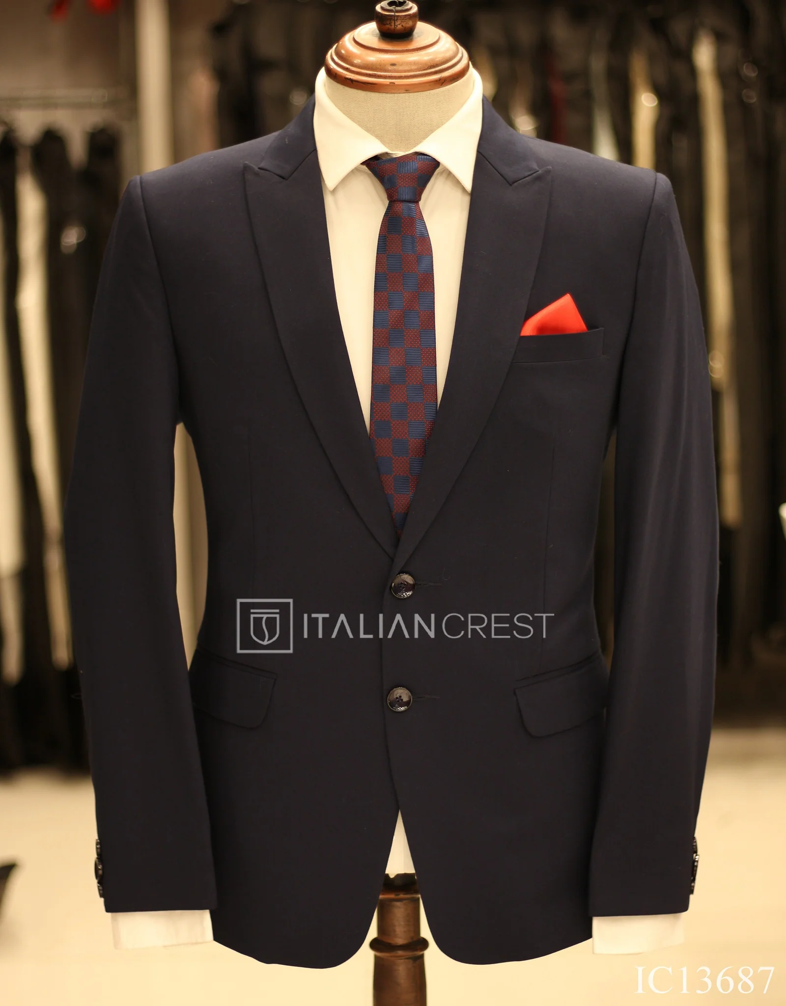 Navy Blue Wool Feel Peak Lapel Suit - Image 2