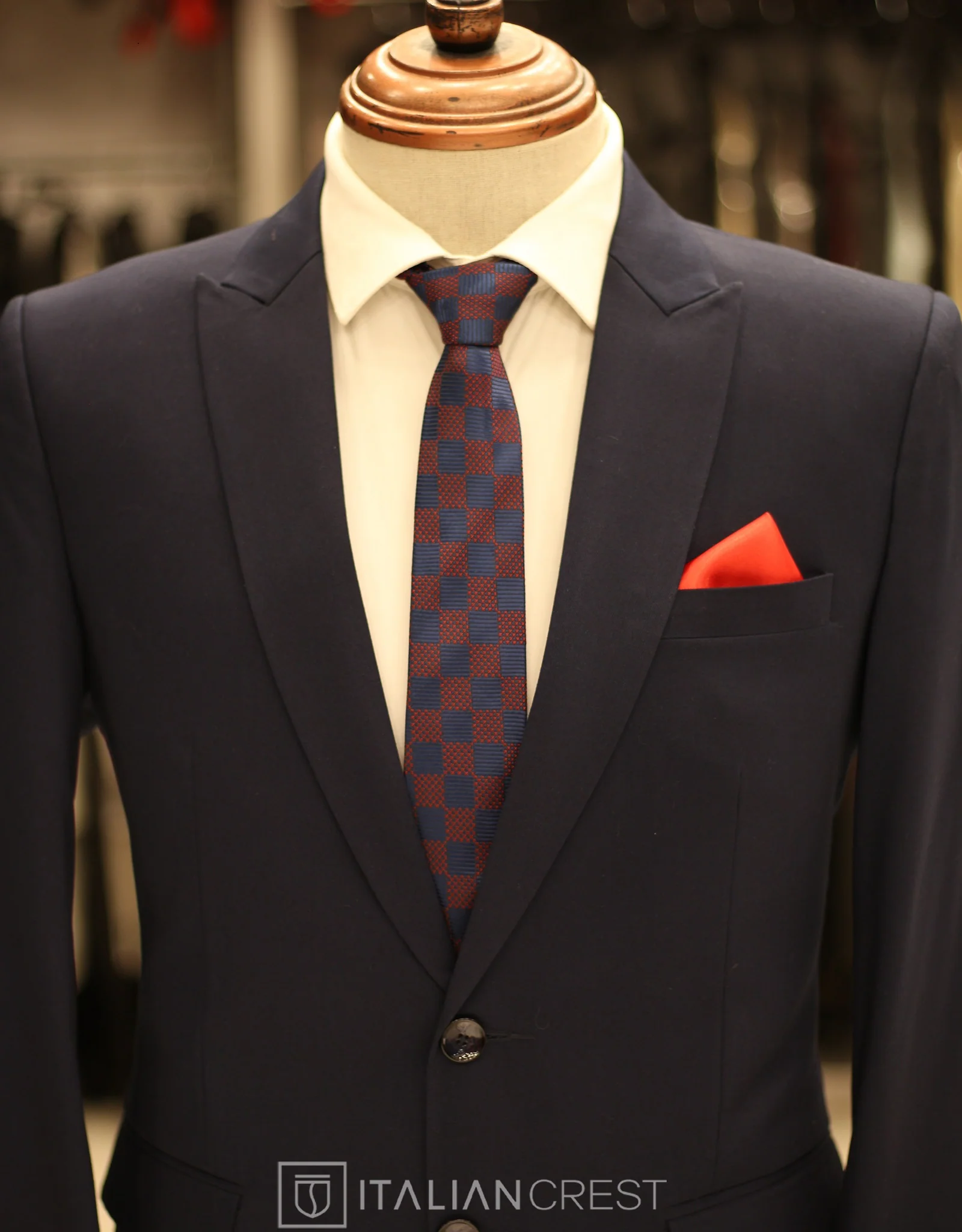 Navy Blue Wool Feel Peak Lapel Suit - Image 3