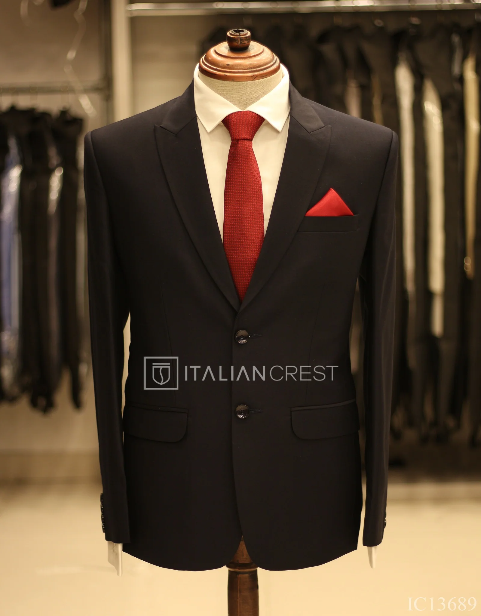 Navy Blue Wool Feel Peak Lapel Suit - Image 2