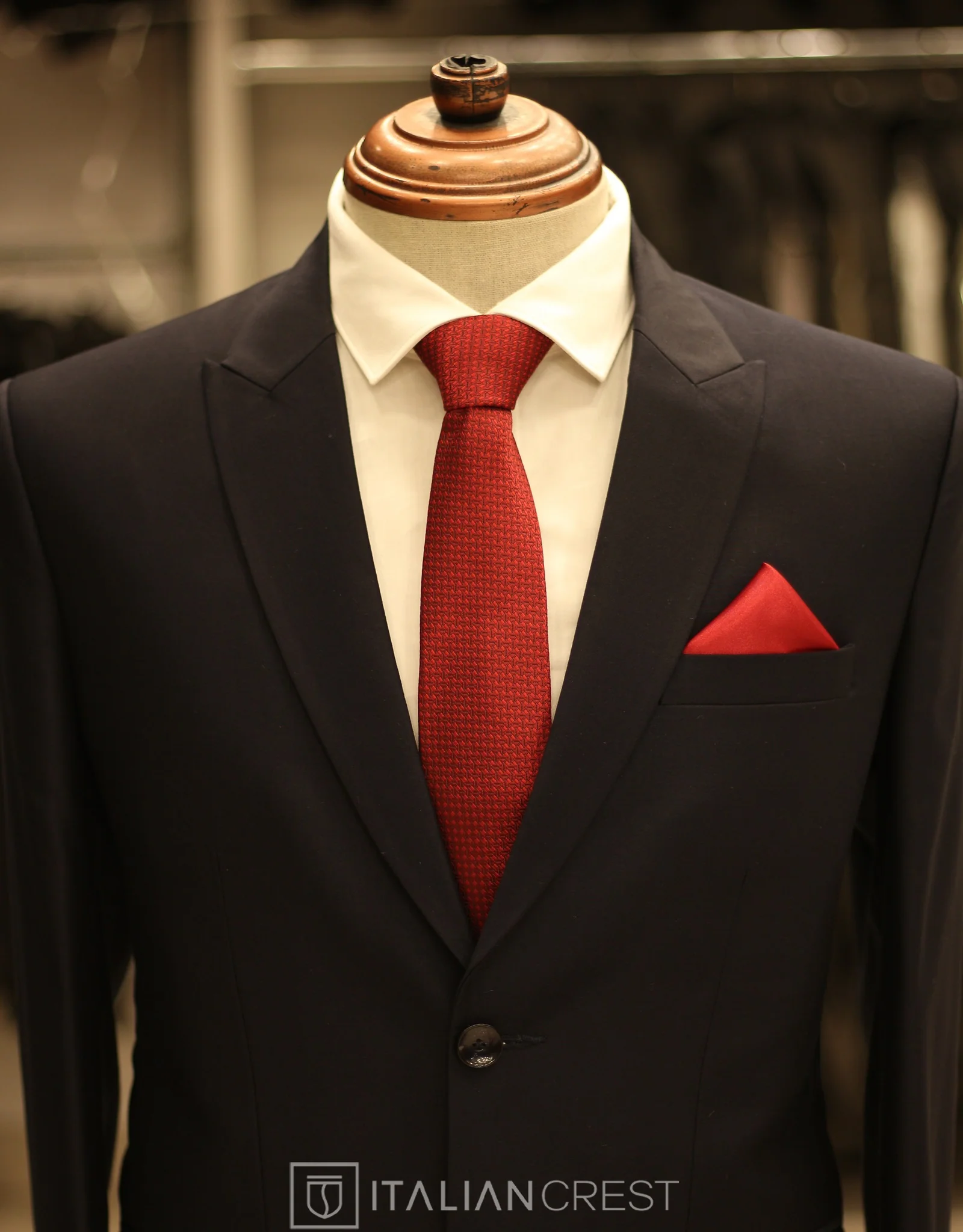 Navy Blue Wool Feel Peak Lapel Suit - Image 3