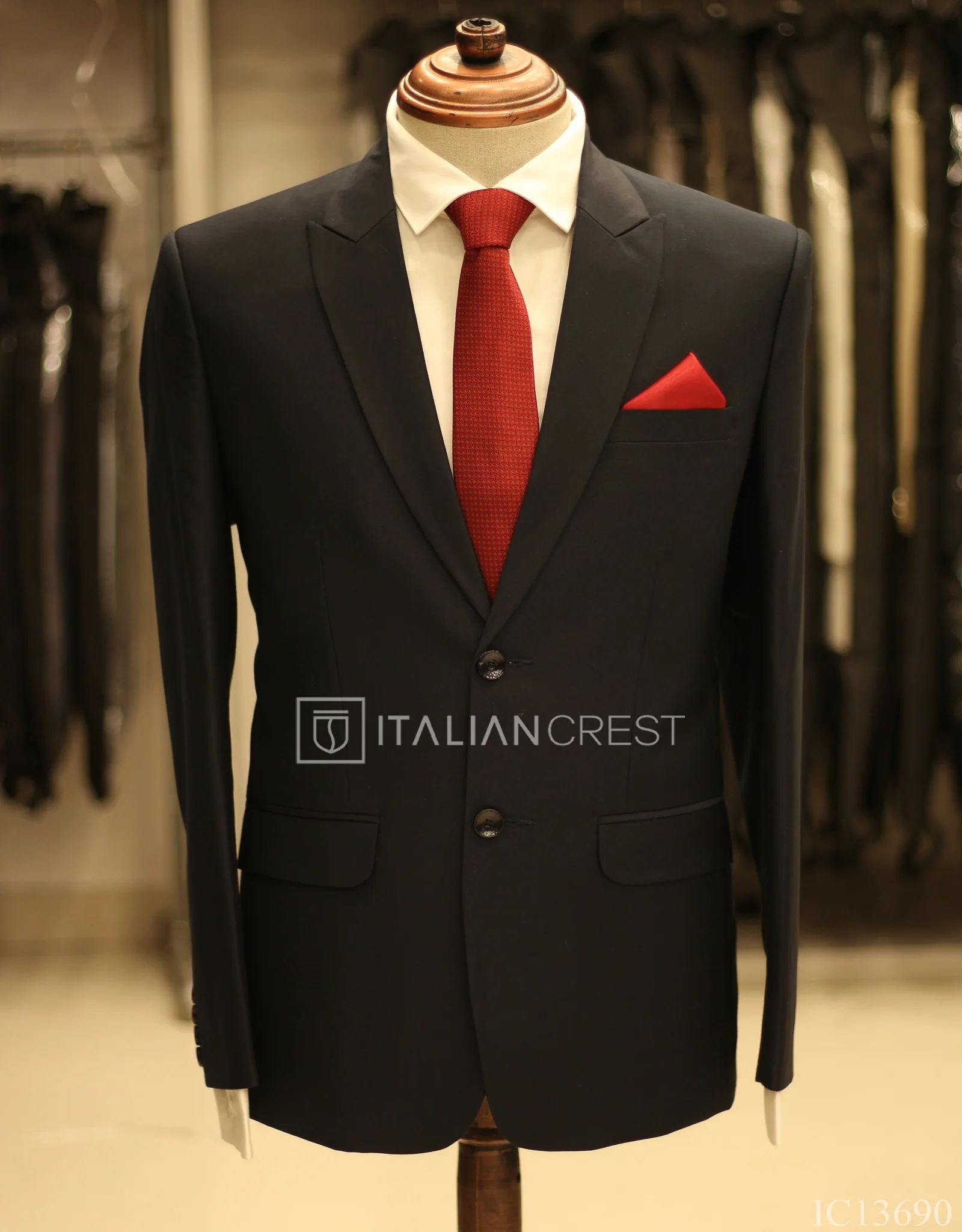 Navy Blue Wool Feel Peak Lapel Suit - Image 2