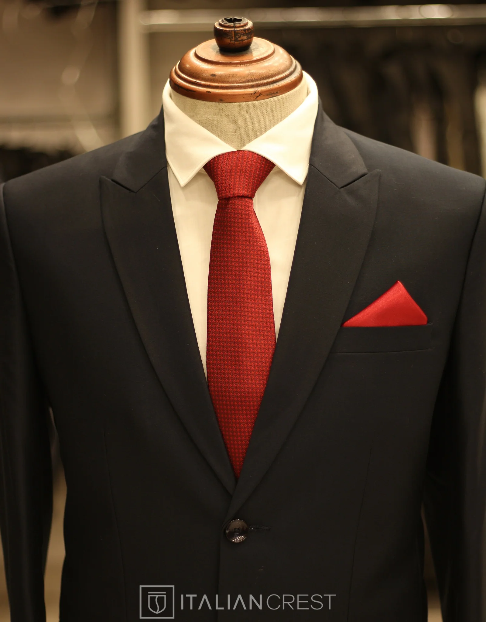 Navy Blue Wool Feel Peak Lapel Suit - Image 3