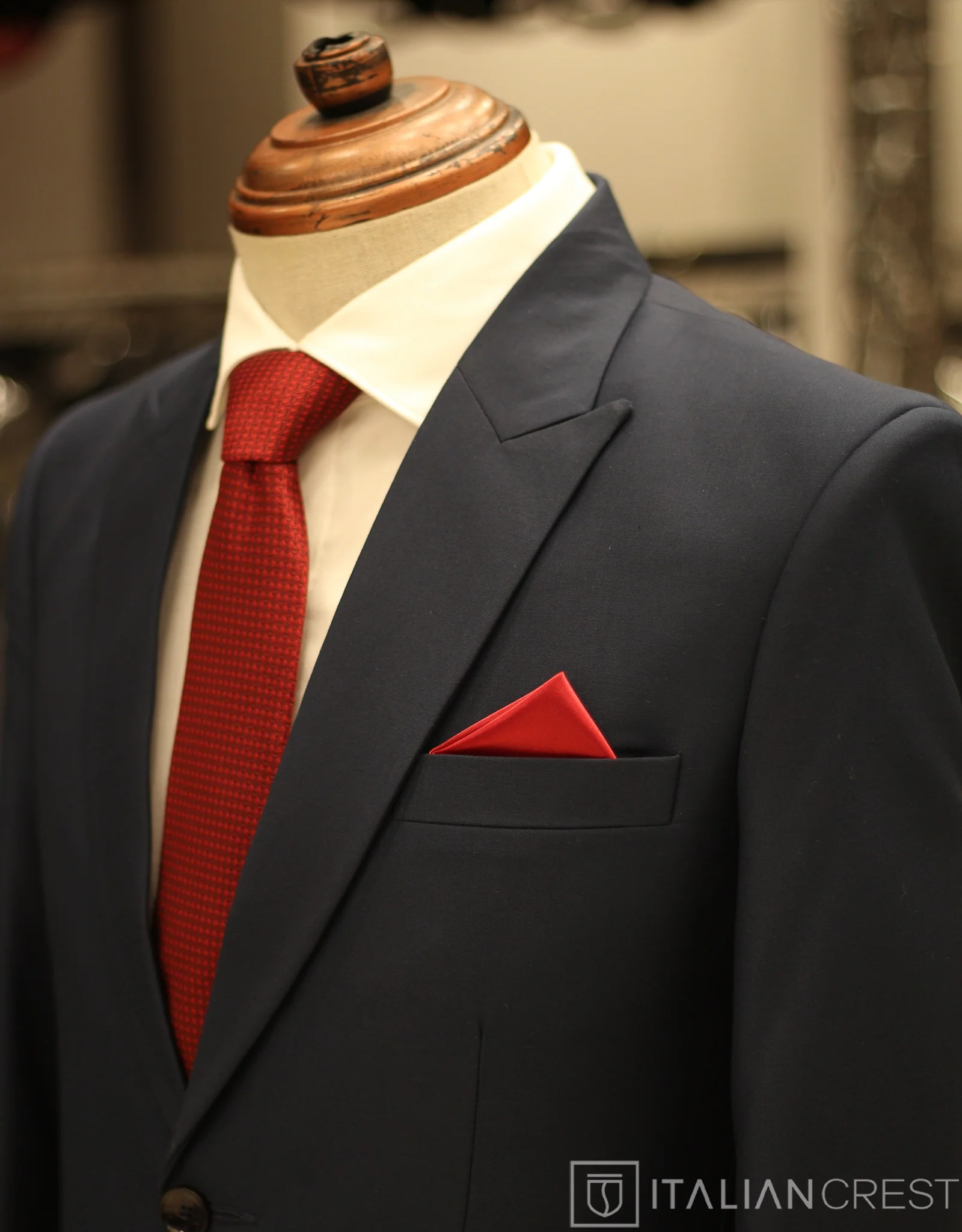 Navy Blue Wool Feel Peak Lapel Suit
