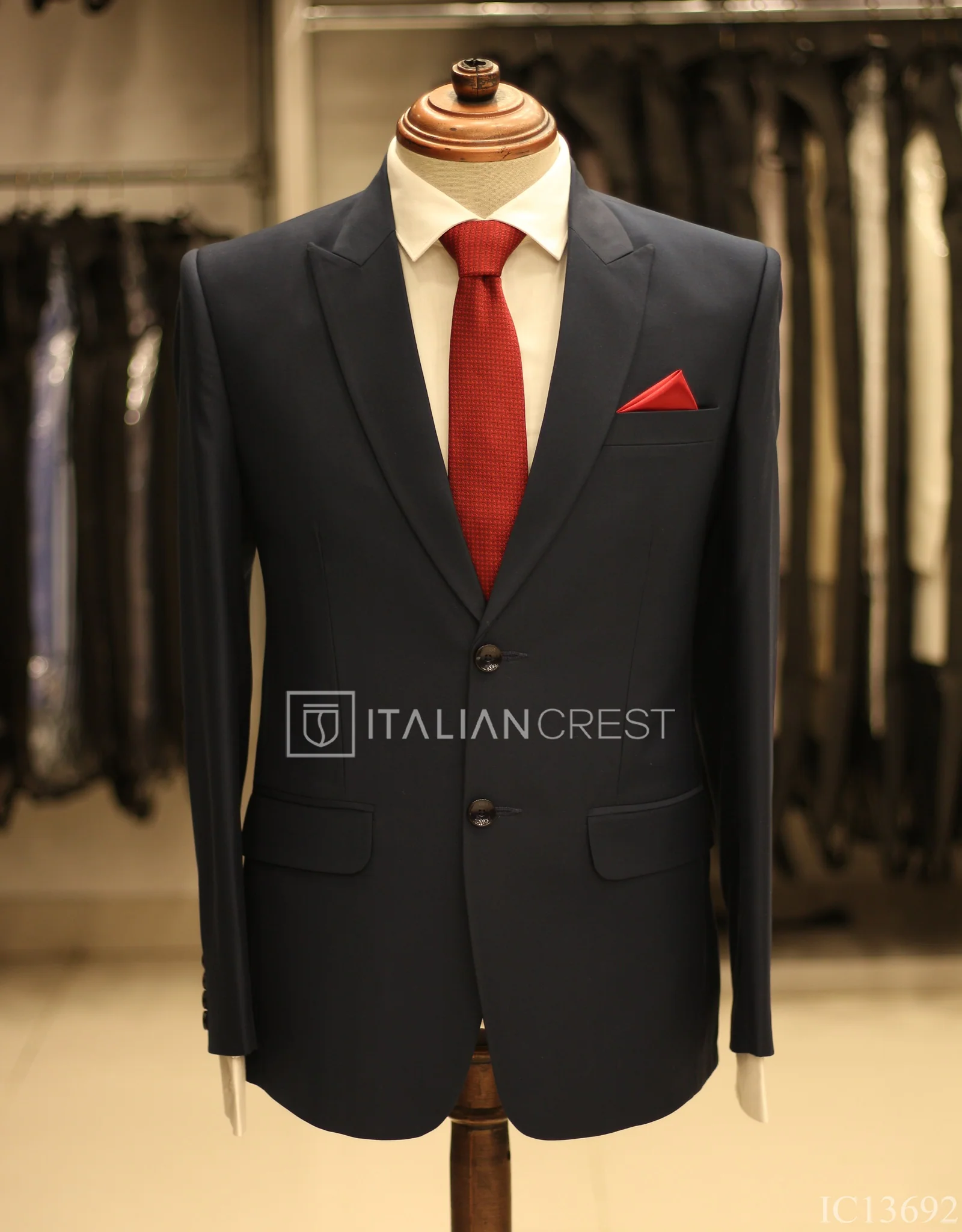 Navy Blue Wool Feel Peak Lapel Suit - Image 2