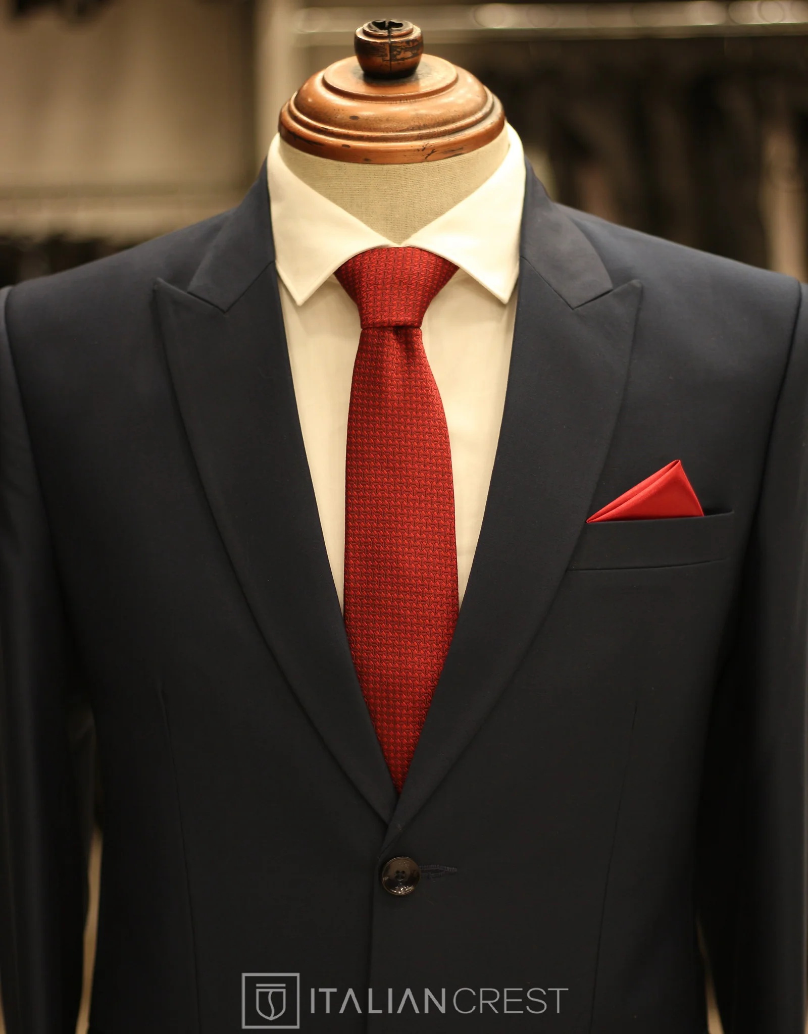 Navy Blue Wool Feel Peak Lapel Suit - Image 3