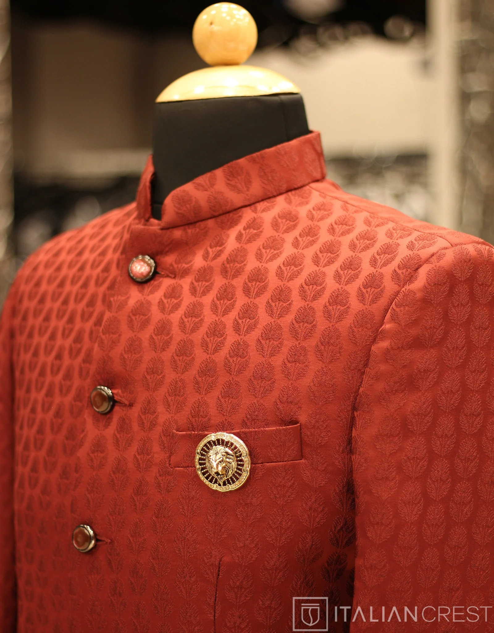 Maroon Jacquard Jodhpuri Suit