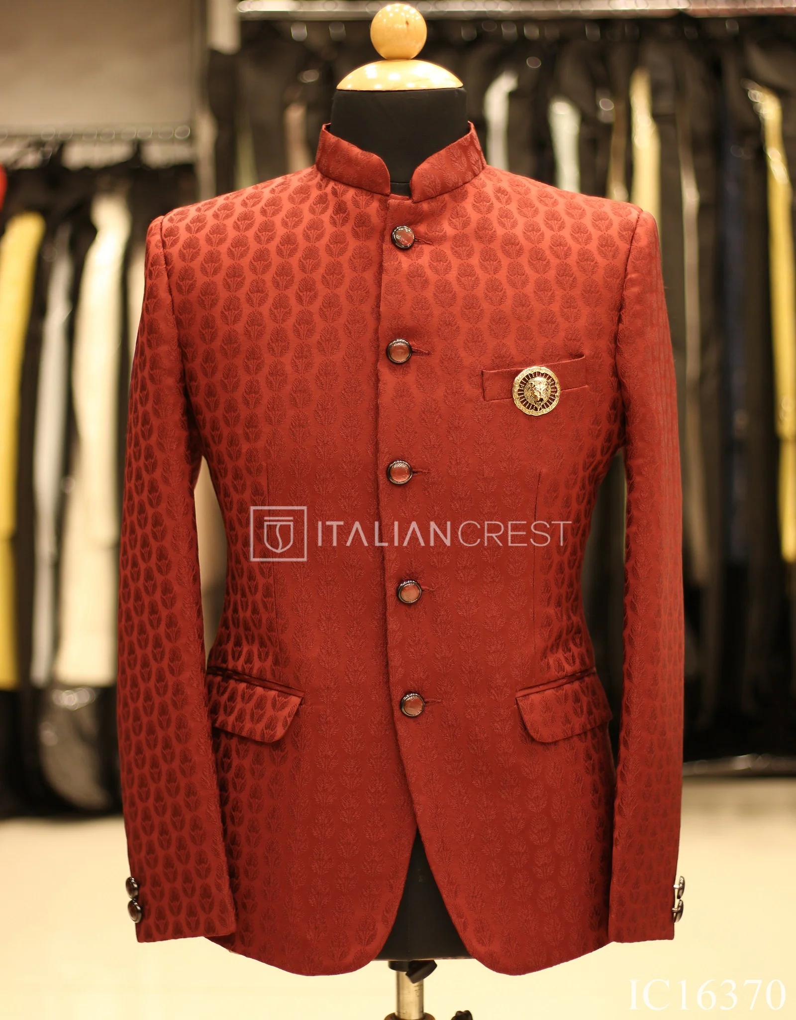 Maroon Jacquard Jodhpuri Suit - Image 2