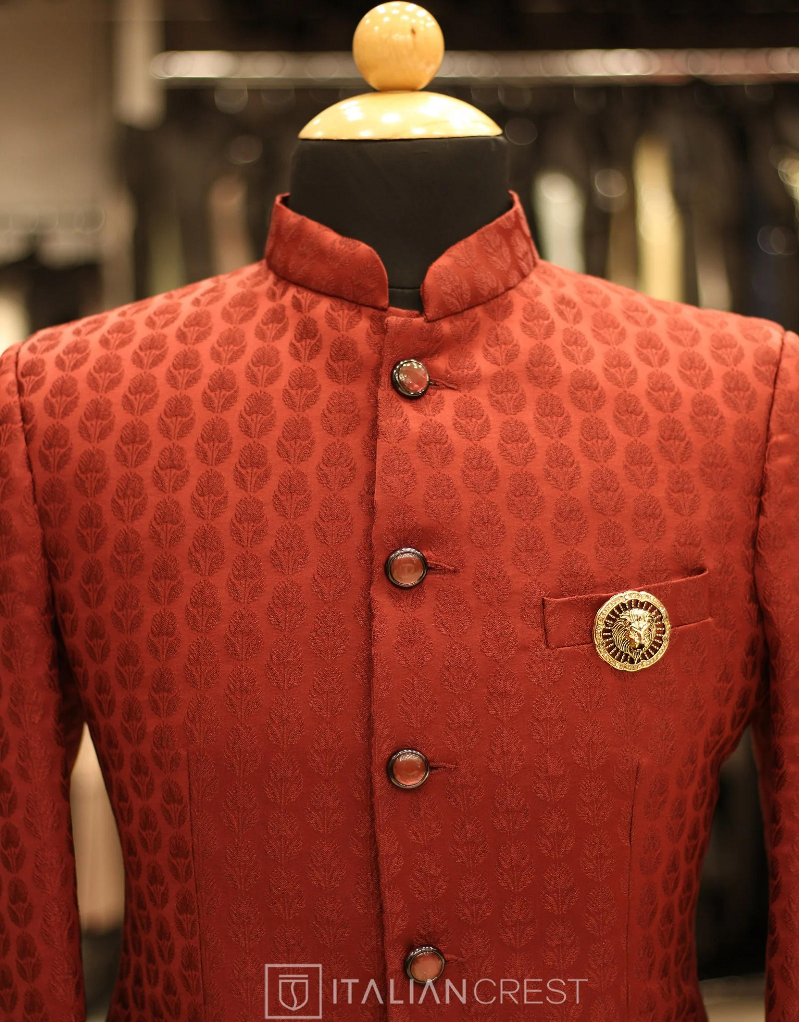 Maroon Jacquard Jodhpuri Suit - Image 3