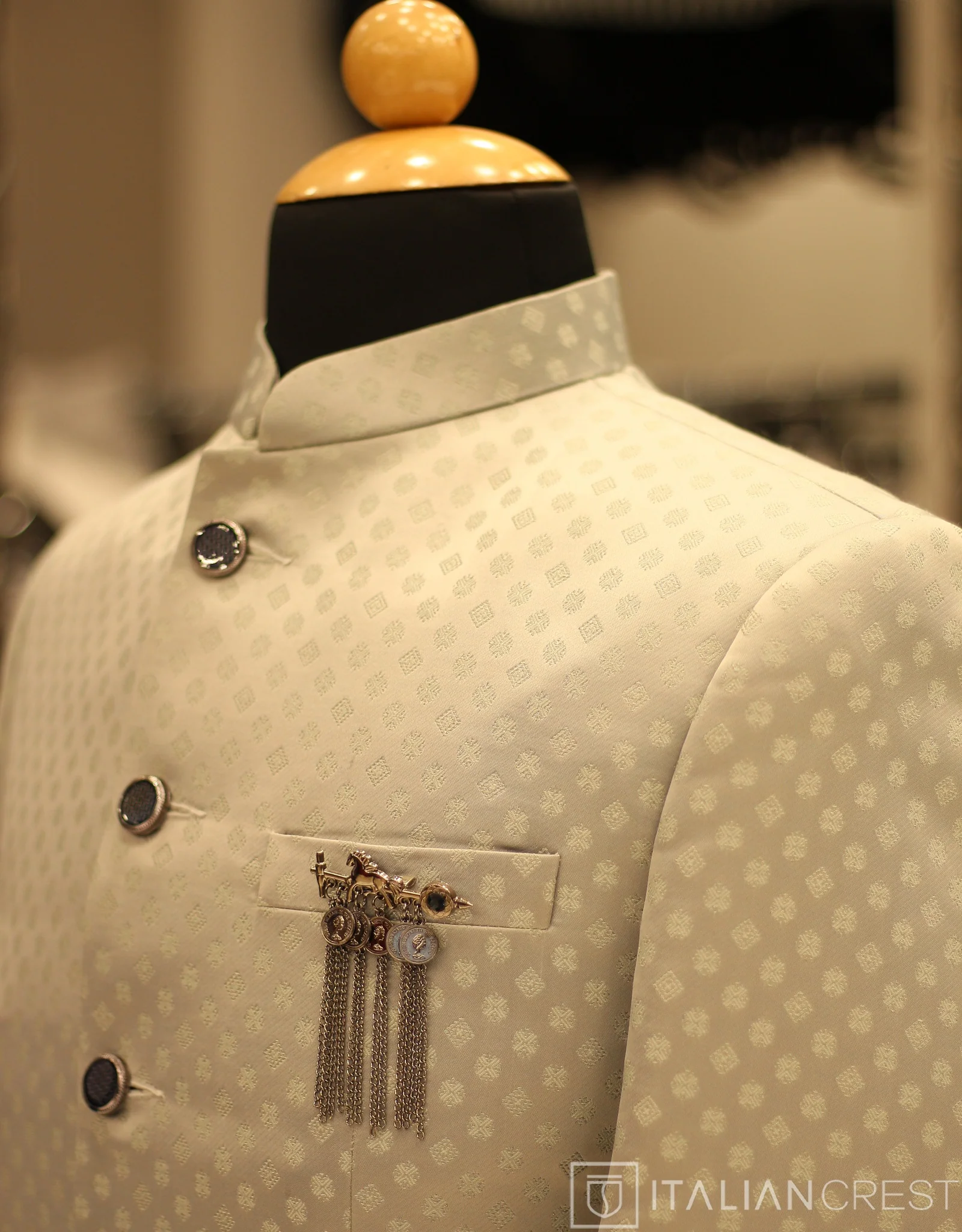 Light Grey Jacquard Jodhpuri Suit