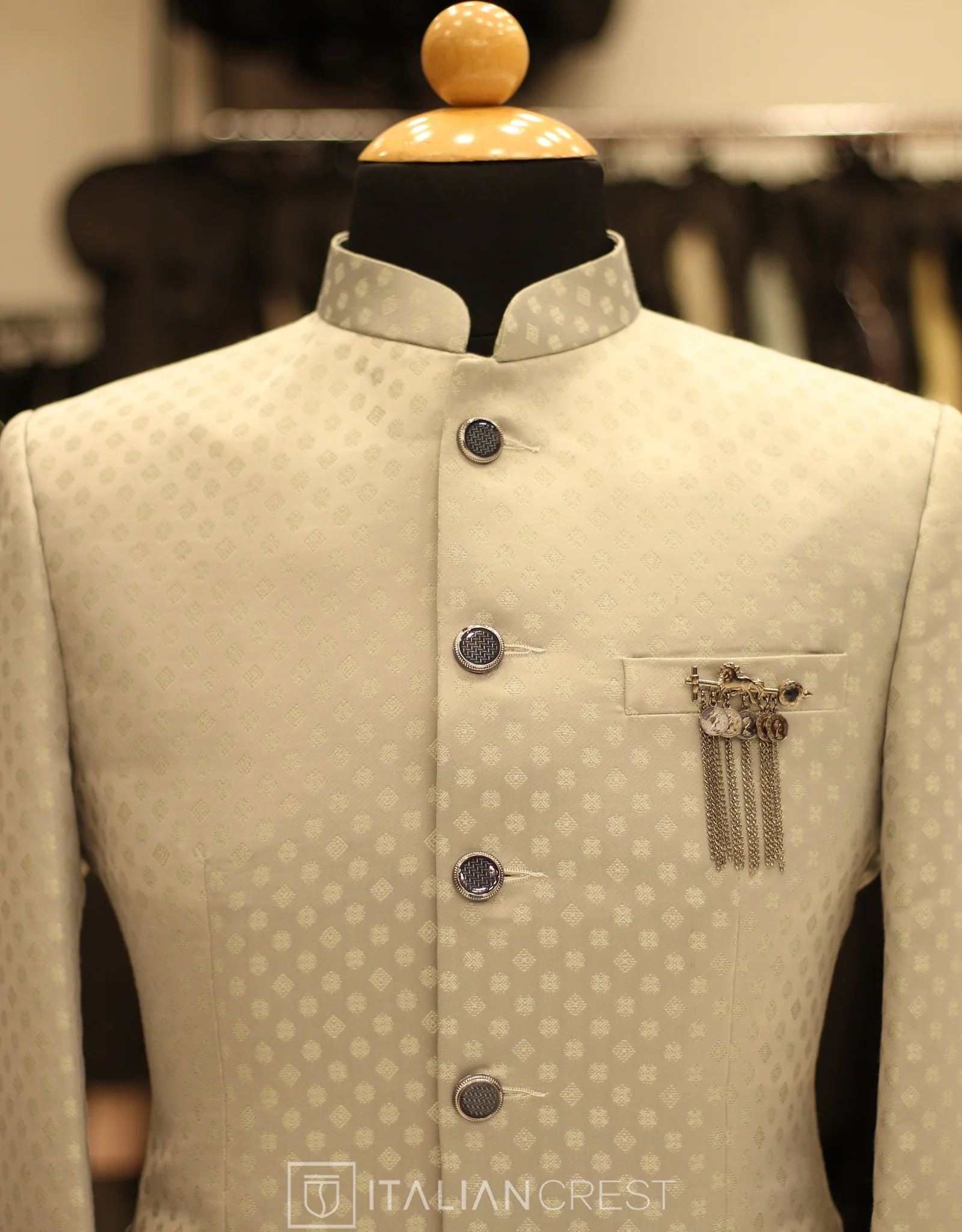Light Grey Jacquard Jodhpuri Suit - Image 3