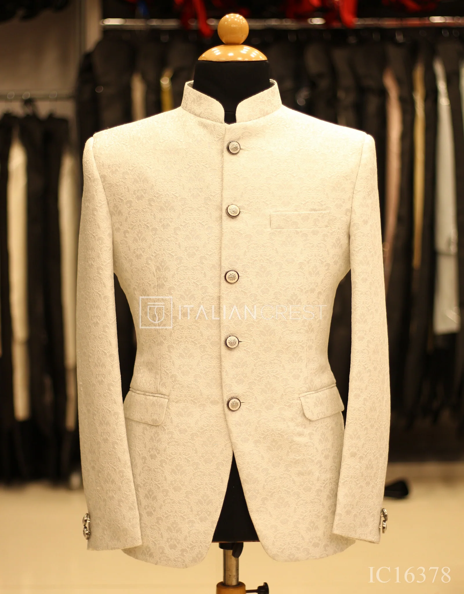 Cream Jacquard Jodhpuri Suit - Image 2