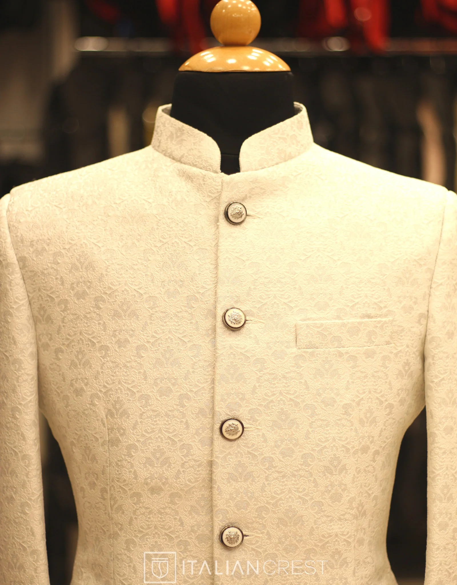 Cream Jacquard Jodhpuri Suit - Image 3