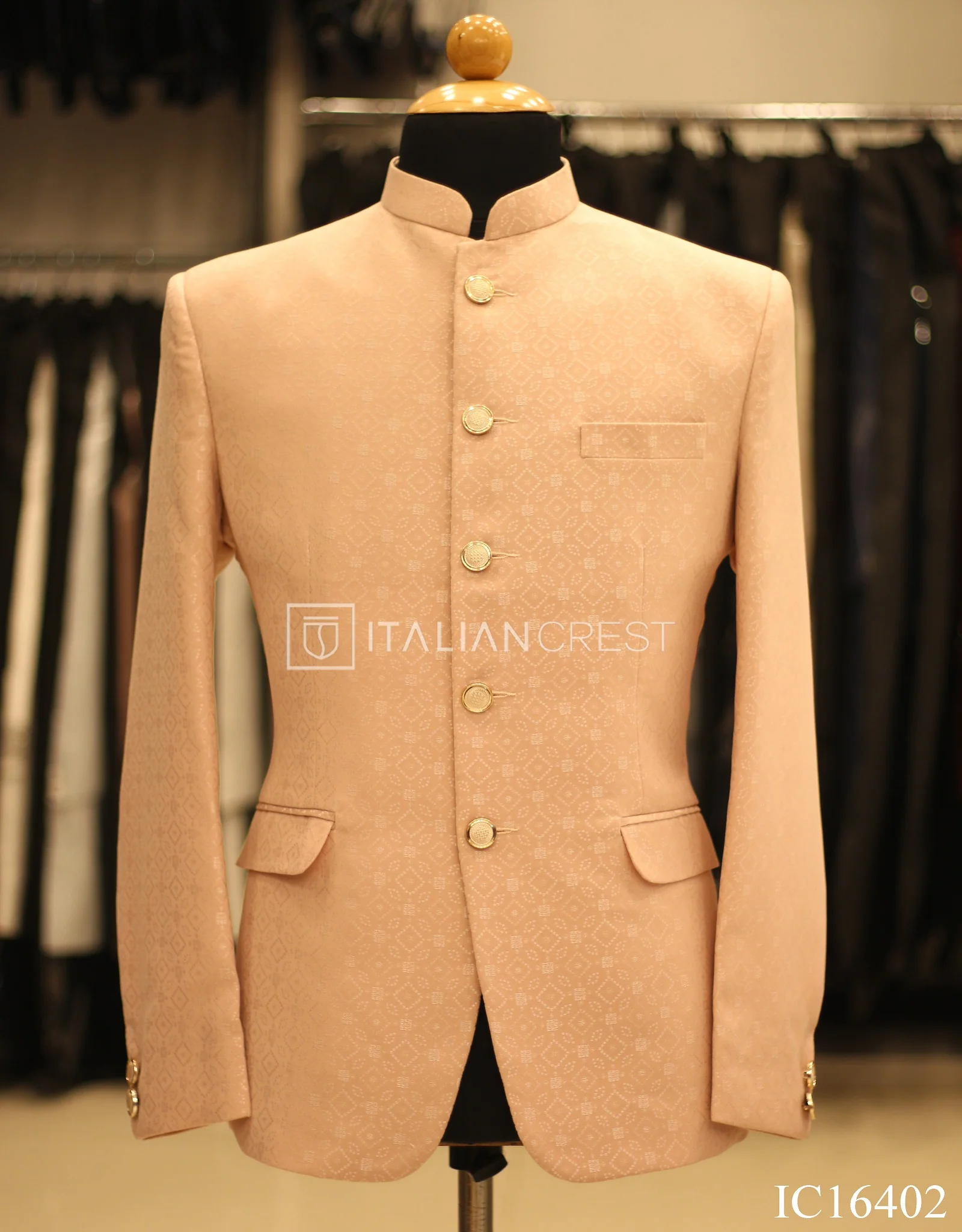 Pink Jacquard Jodhpuri Suit - Image 3