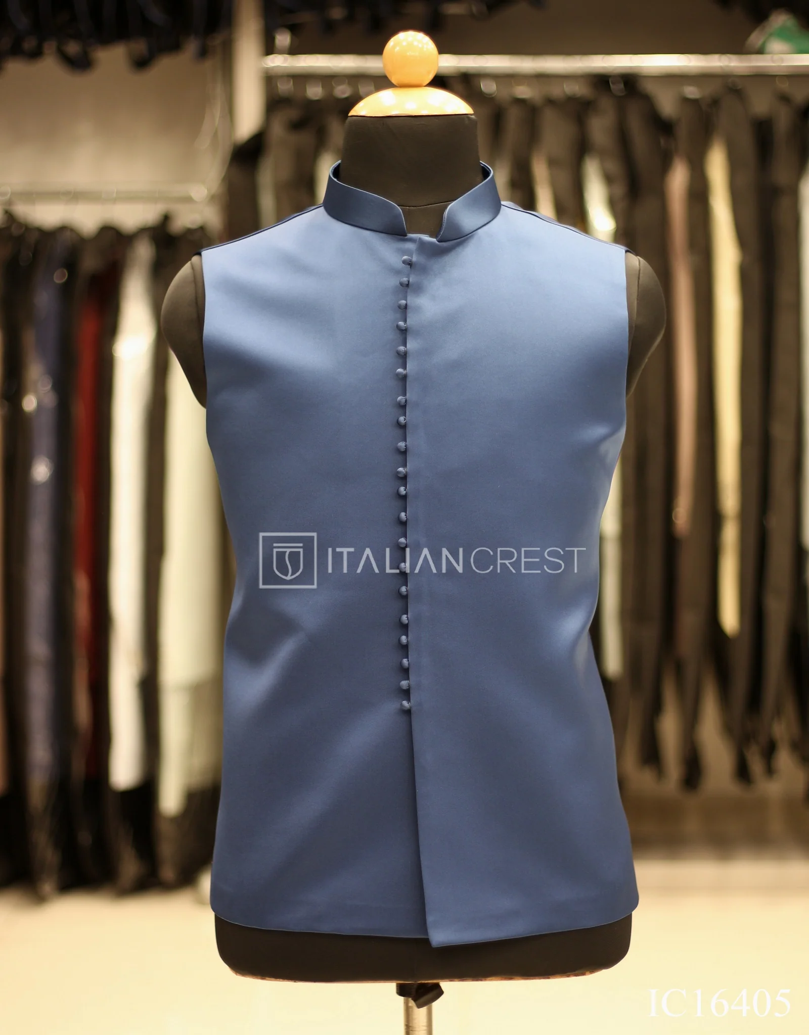 Dark Blue Jacquard Jodhpuri Suit - Image 2