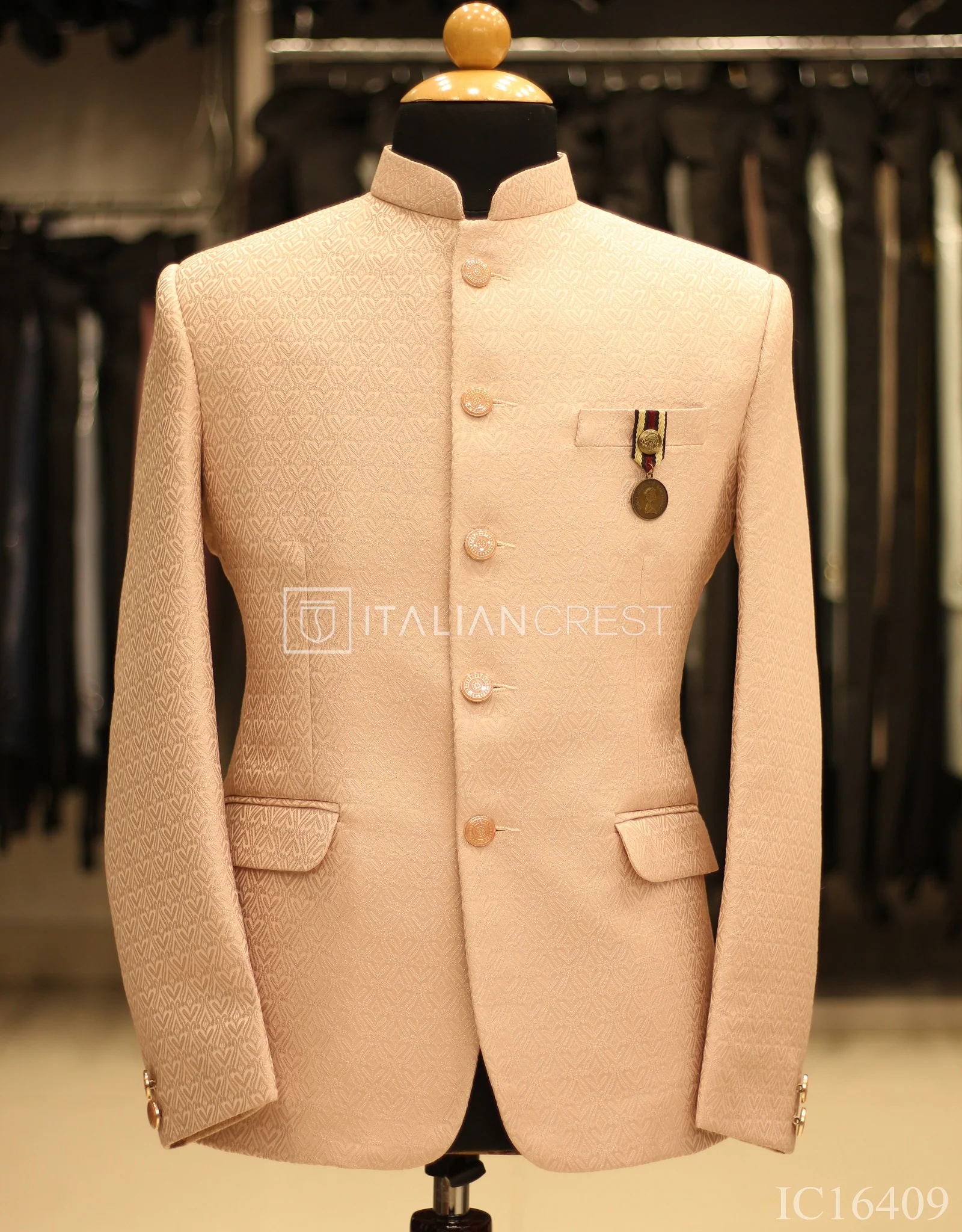 Pink Jacquard Jodhpuri Suit - Image 3