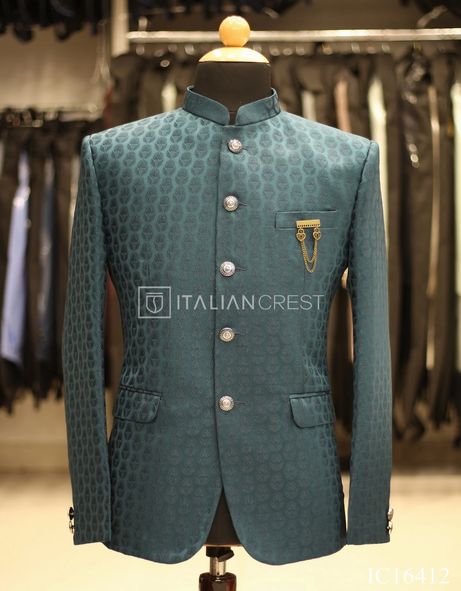 Blue Jacquard Jodhpuri Suit - Image 2