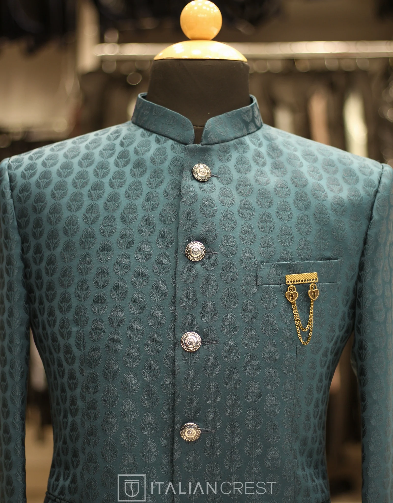 Blue Jacquard Jodhpuri Suit - Image 3
